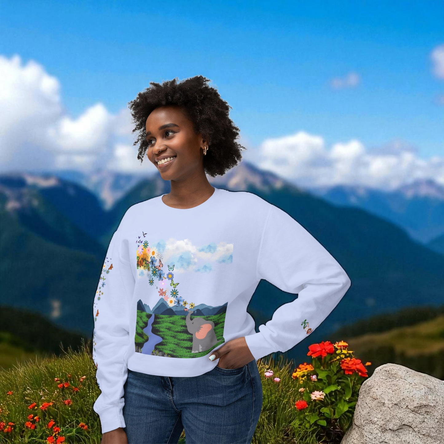ElephantUnisex Sweatshirt, Handcrafted Space Design Comfy Pullover, Celestial Print