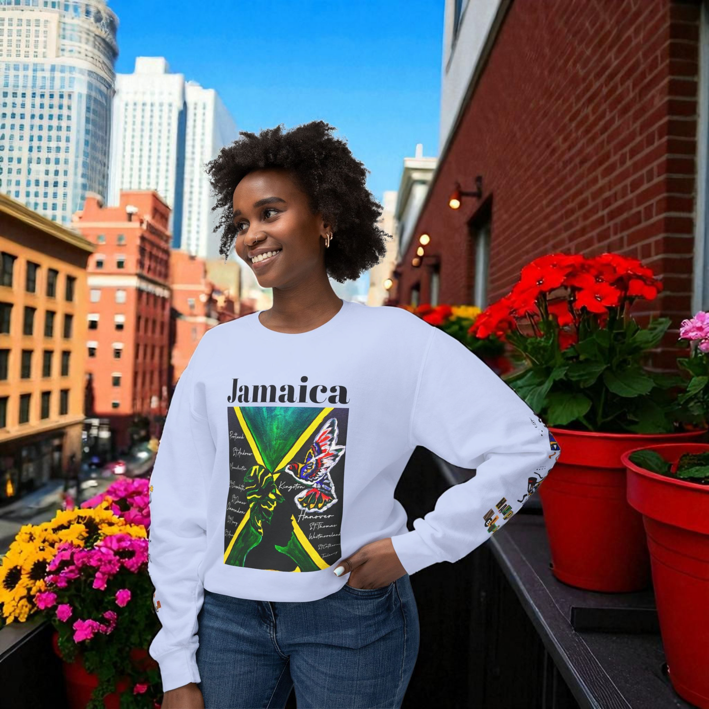 Hand-Drawn Afro Music Graphic Sweatshirt - Unisex Lightweight Crewneck