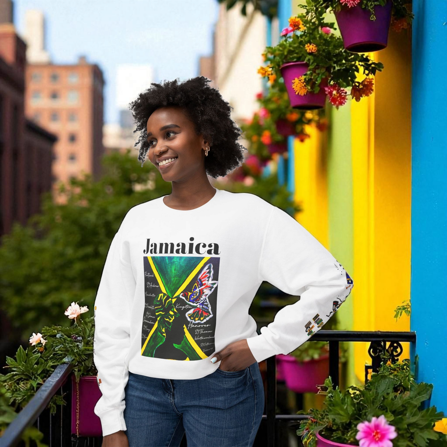 Hand-Drawn Afro Music Graphic Sweatshirt - Unisex Lightweight Crewneck