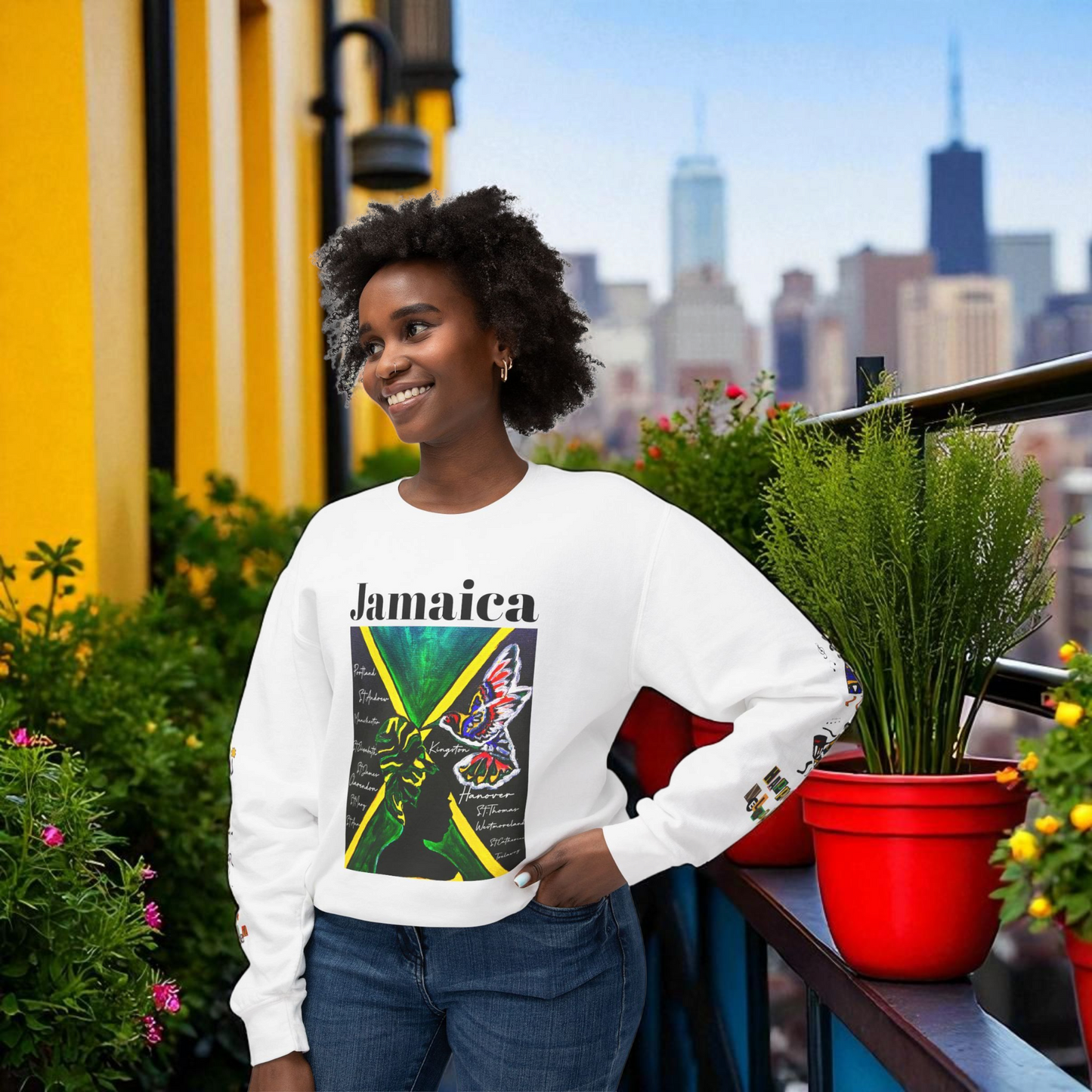 Hand-Drawn Afro Music Graphic Sweatshirt - Unisex Lightweight Crewneck