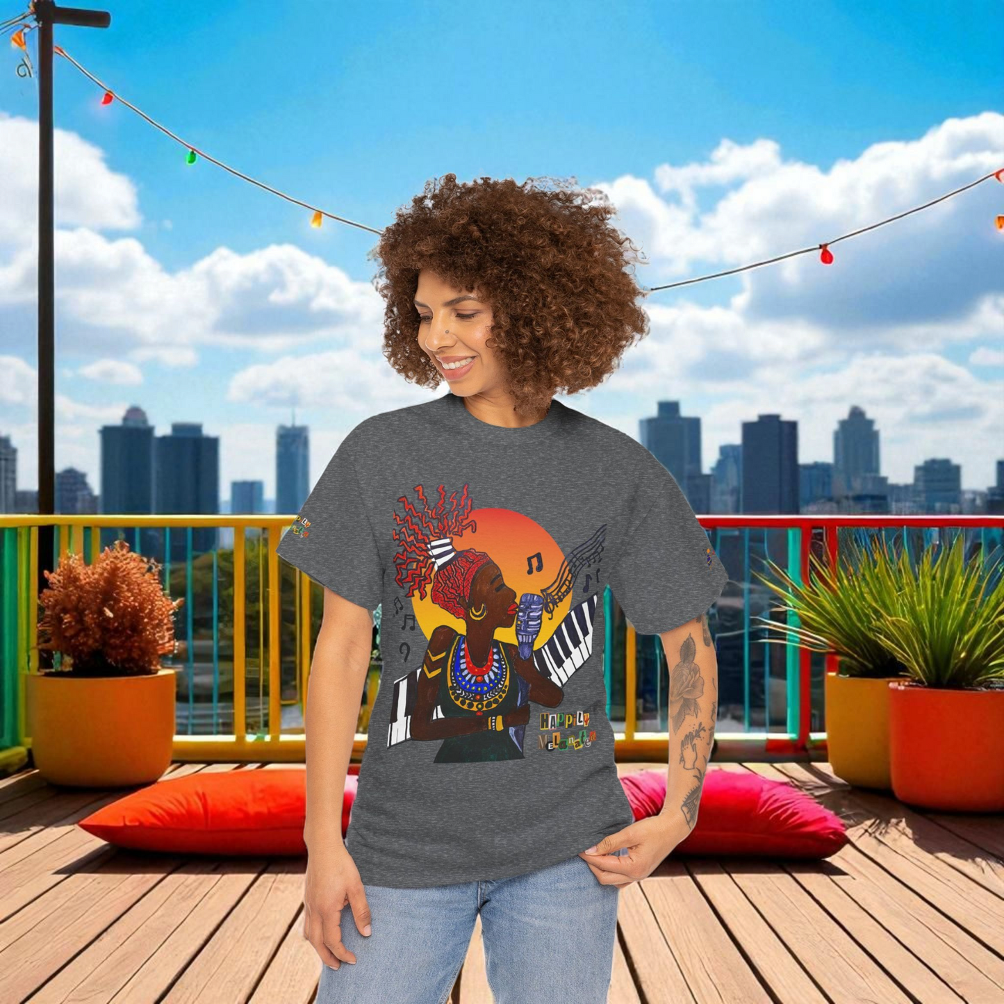 Afro Music Graphic Tee, Piano Art, Jazz Singer Shirt, Black History Unisex Tee, Music Lover Gift
