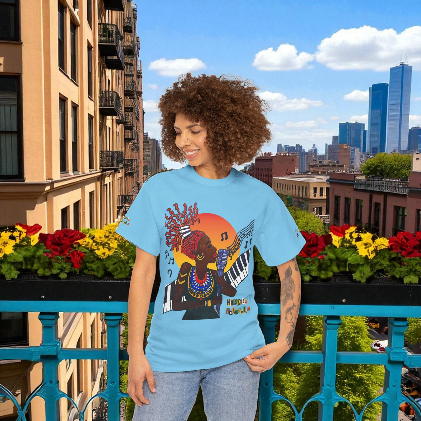 Afro Music Unisex Graphic Tee, Piano Art, Jazz Singer Shirt, Music Lover Gift