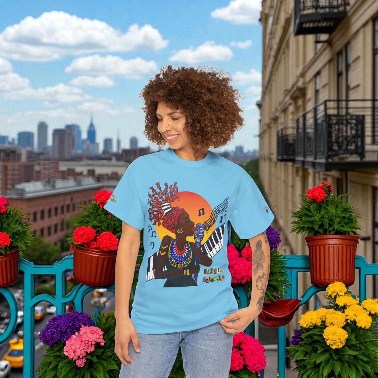 Afro Music Unisex Graphic Tee, Piano Art, Jazz Singer Shirt, Music Lover Gift