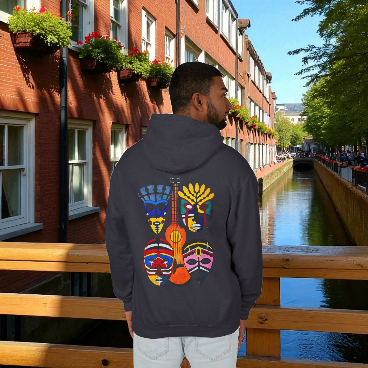 Handcrafted Ethnic Music Art on Unisex Lightweight Hoodie - Music Lover Gift