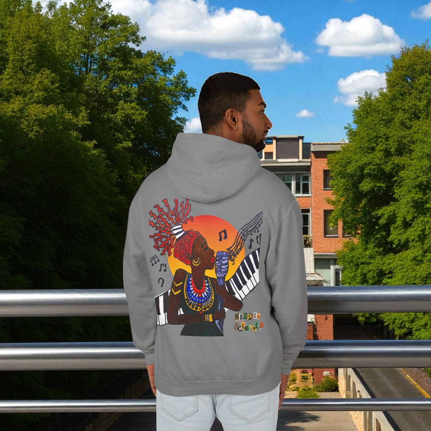 Afrocentric Jazz Music Lightweight Hooded Sweatshirt, Piano Art Graphic, Music Lover Gift