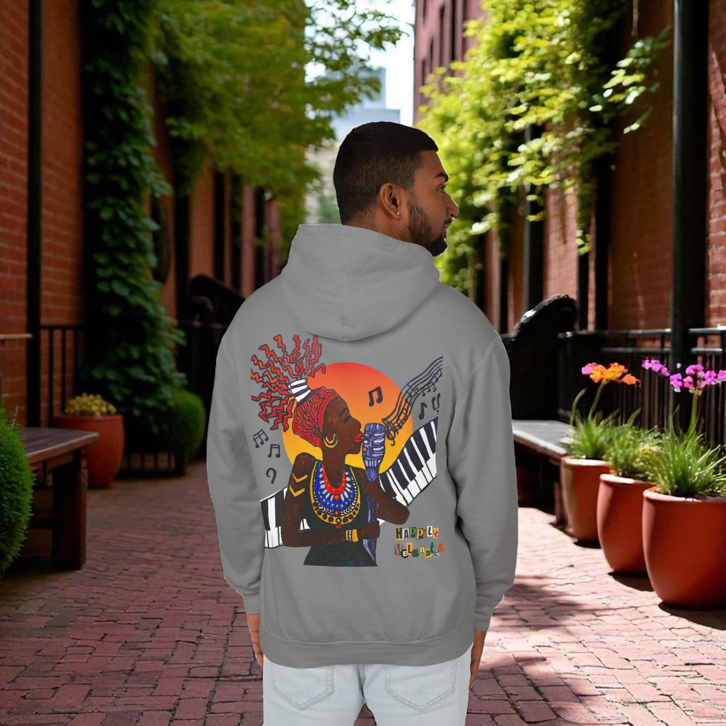 Afrocentric Jazz Music Lightweight Hooded Sweatshirt, Piano Art Graphic, Music Lover Gift
