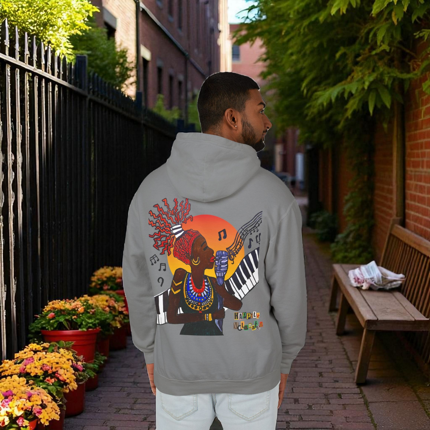 Afrocentric Jazz Music Lightweight Hooded Sweatshirt, Piano Art Graphic, Music Lover Gift