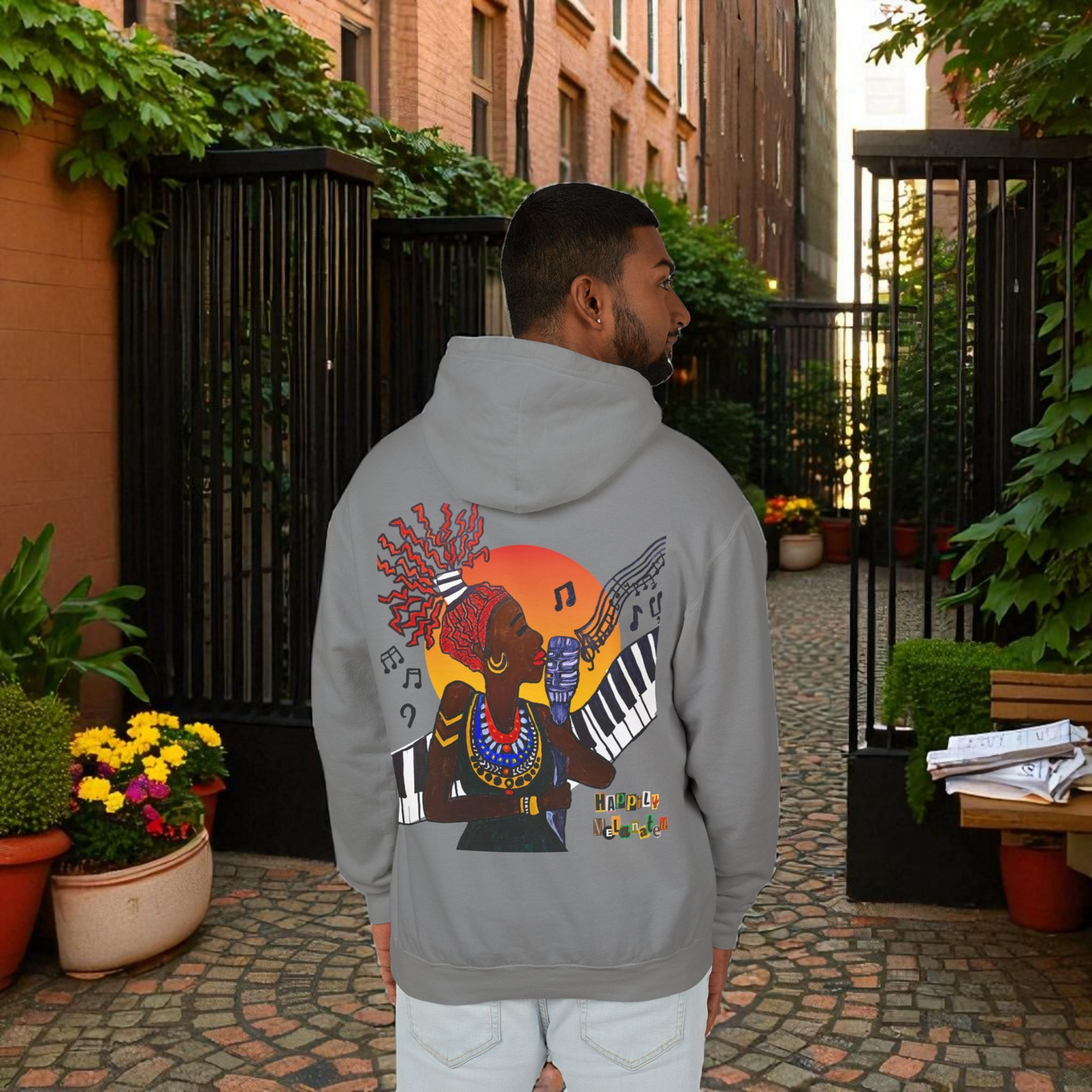 Afrocentric Jazz Music Lightweight Hooded Sweatshirt, Piano Art Graphic, Music Lover Gift