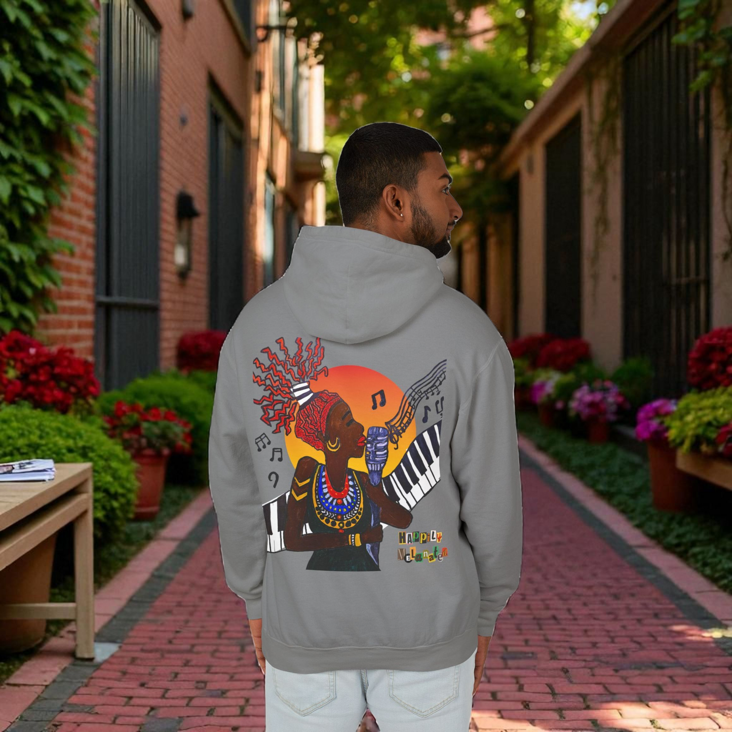 Afrocentric Jazz Music Lightweight Hooded Sweatshirt, Piano Art Graphic, Music Lover Gift