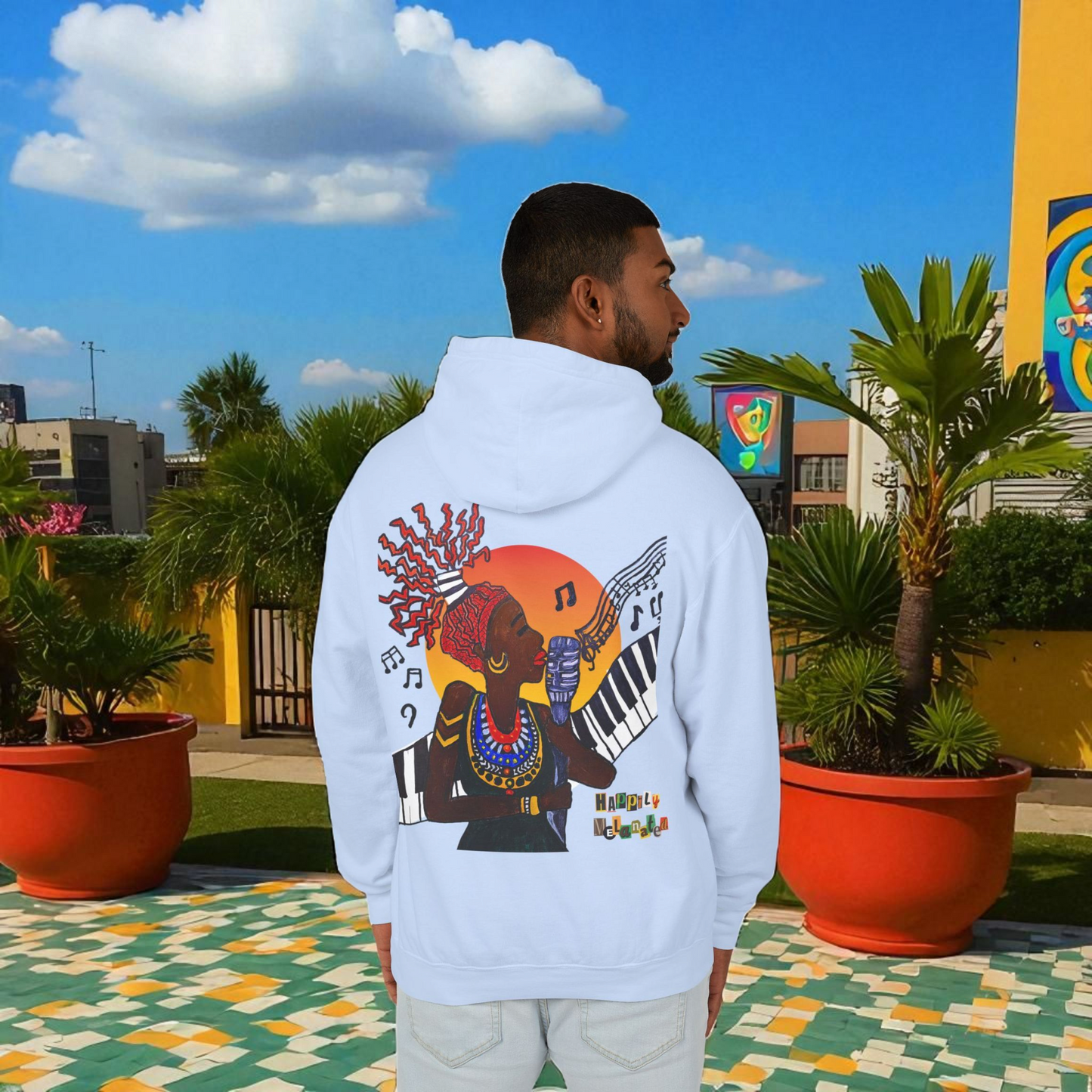 Afrocentric Jazz Music Lightweight Hooded Sweatshirt, Piano Art Graphic, Music Lover Gift