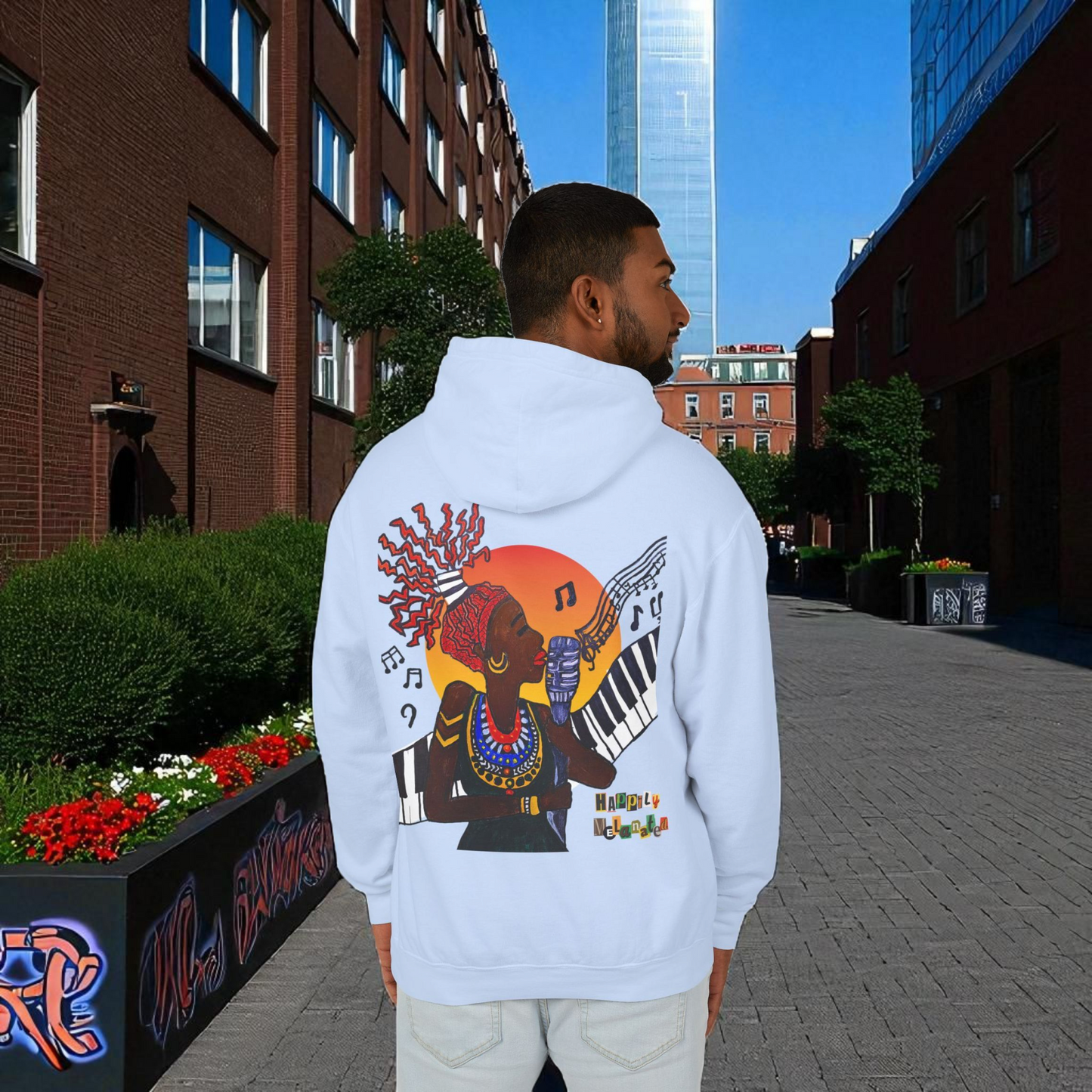 Afrocentric Jazz Music Lightweight Hooded Sweatshirt, Piano Art Graphic, Music Lover Gift