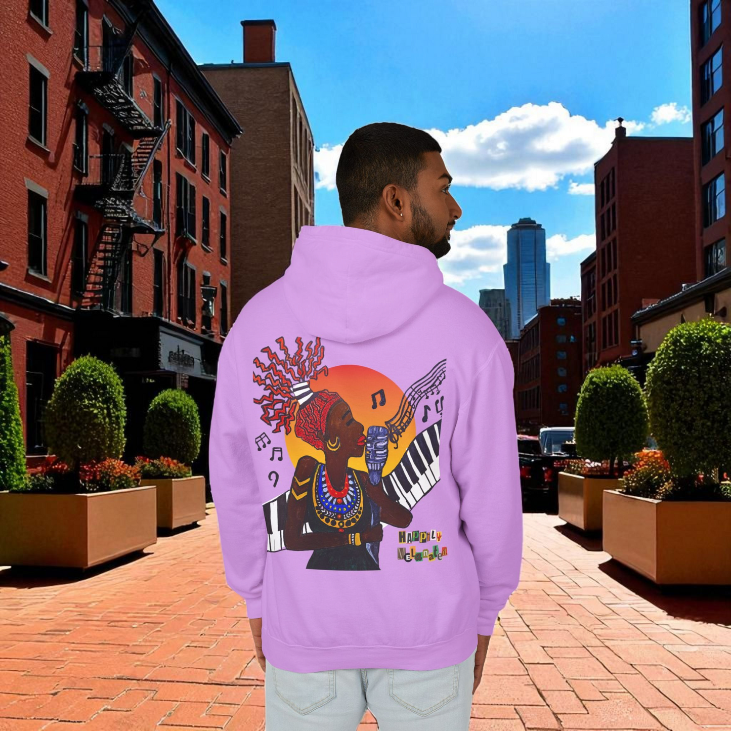 Afrocentric Jazz Music Lightweight Hooded Sweatshirt, Piano Art Graphic, Music Lover Gift