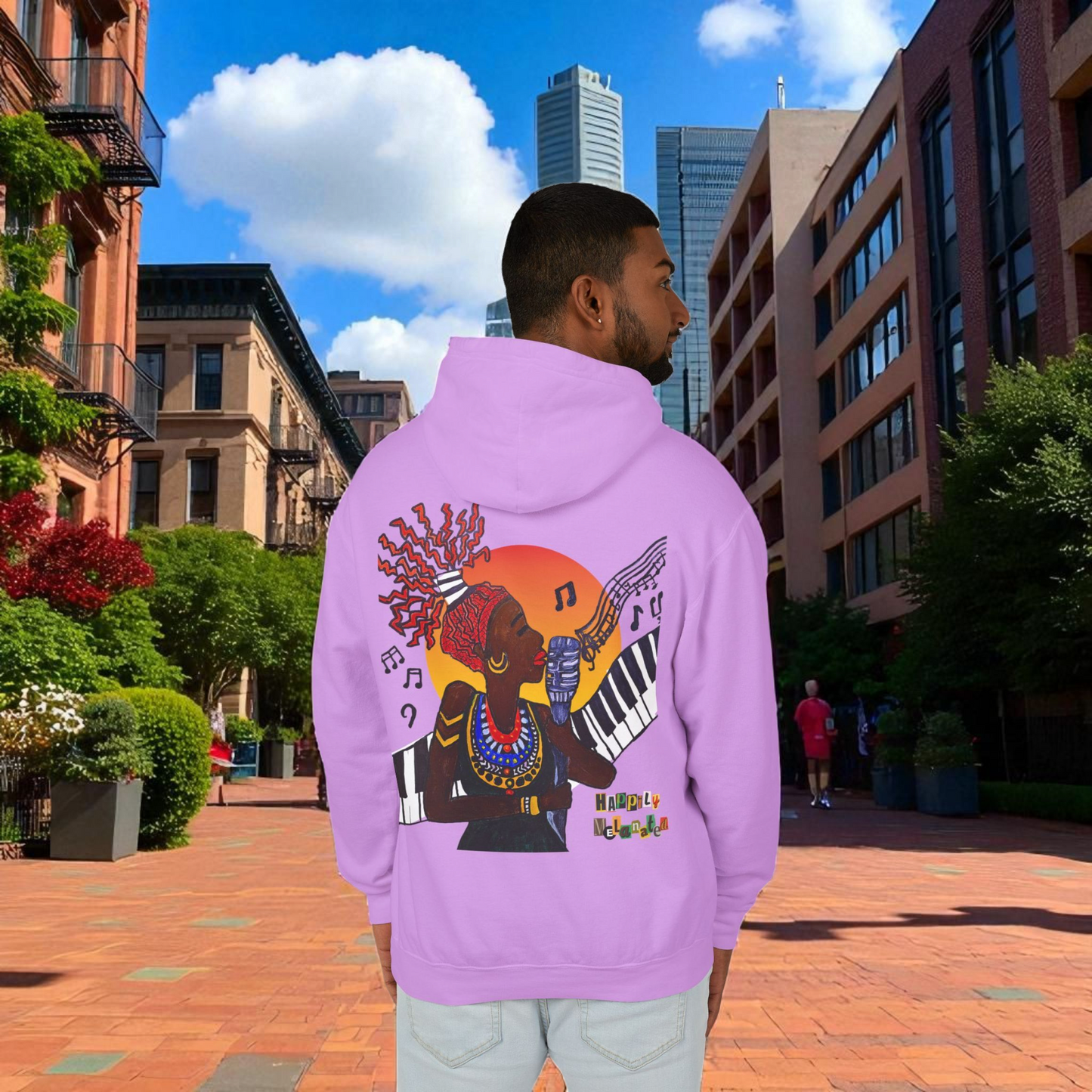 Afrocentric Jazz Music Lightweight Hooded Sweatshirt, Piano Art Graphic, Music Lover Gift