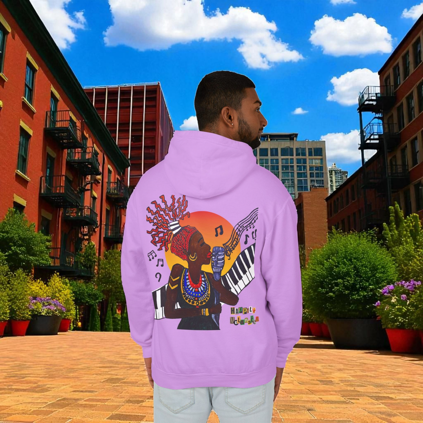 Afrocentric Jazz Music Lightweight Hooded Sweatshirt, Piano Art Graphic, Music Lover Gift