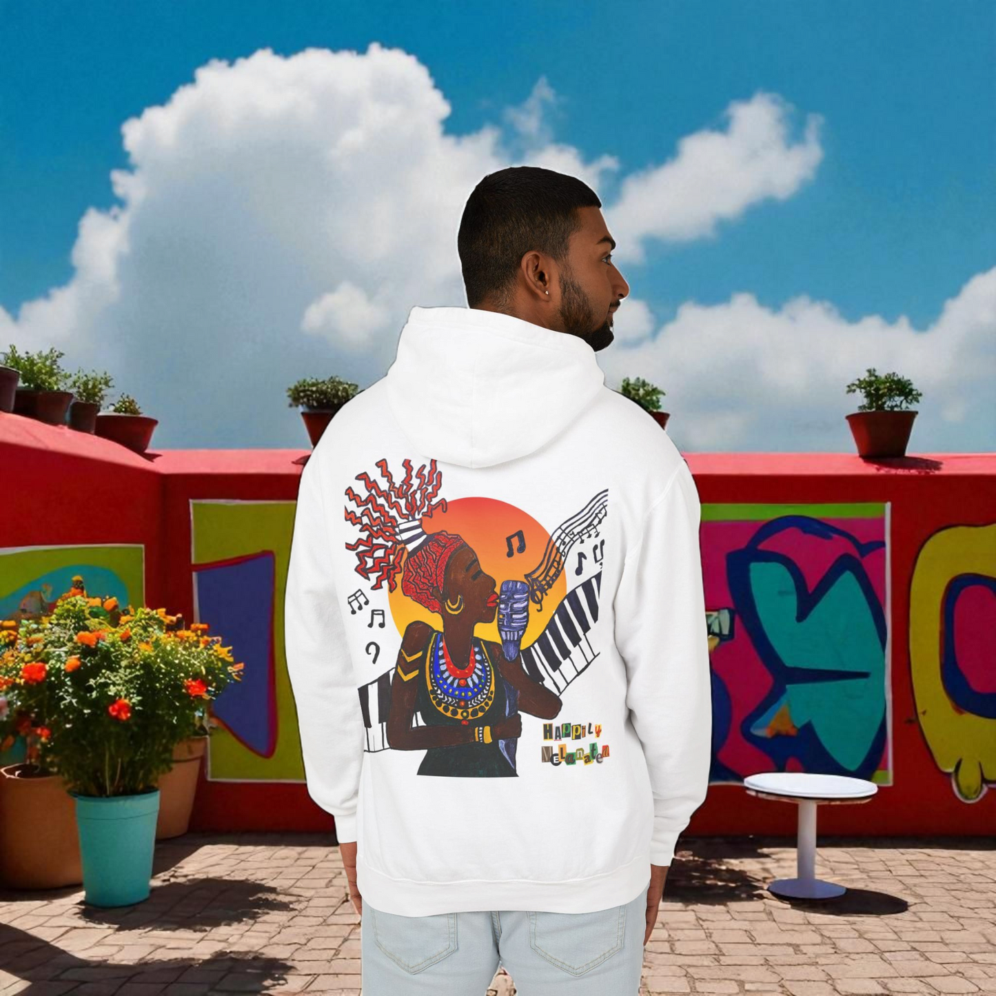 Afrocentric Jazz Music Lightweight Hooded Sweatshirt, Piano Art Graphic, Music Lover Gift