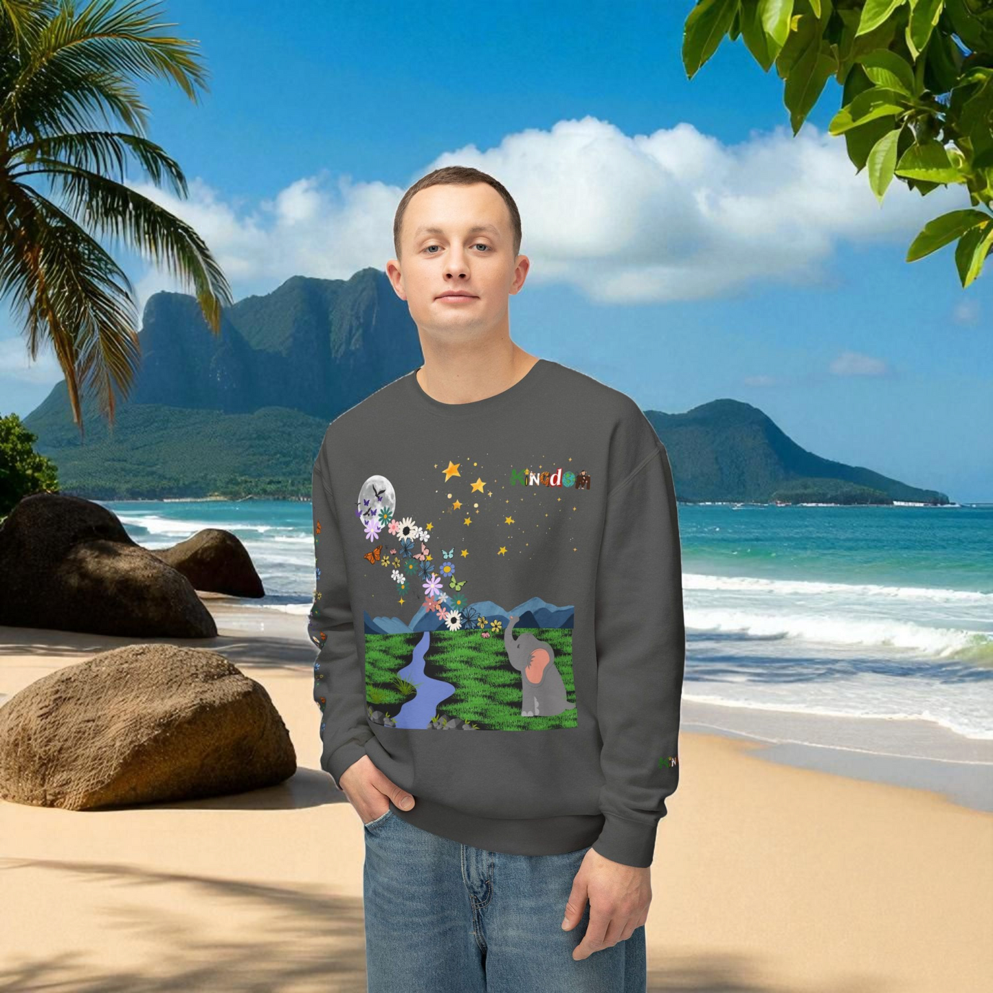 Nature Inspired Elephant Floral Unisex Sweatshirt, Wildlife Graphic Crewneck Sweater