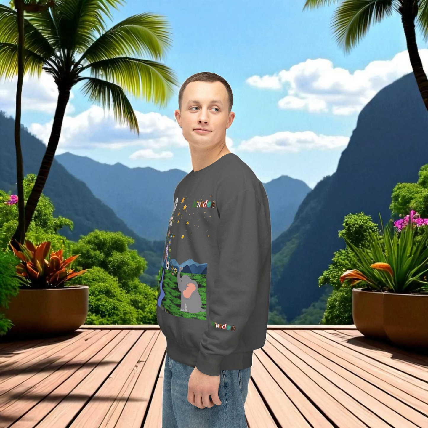 Nature Inspired Elephant Floral Unisex Sweatshirt, Wildlife Graphic Crewneck Sweater