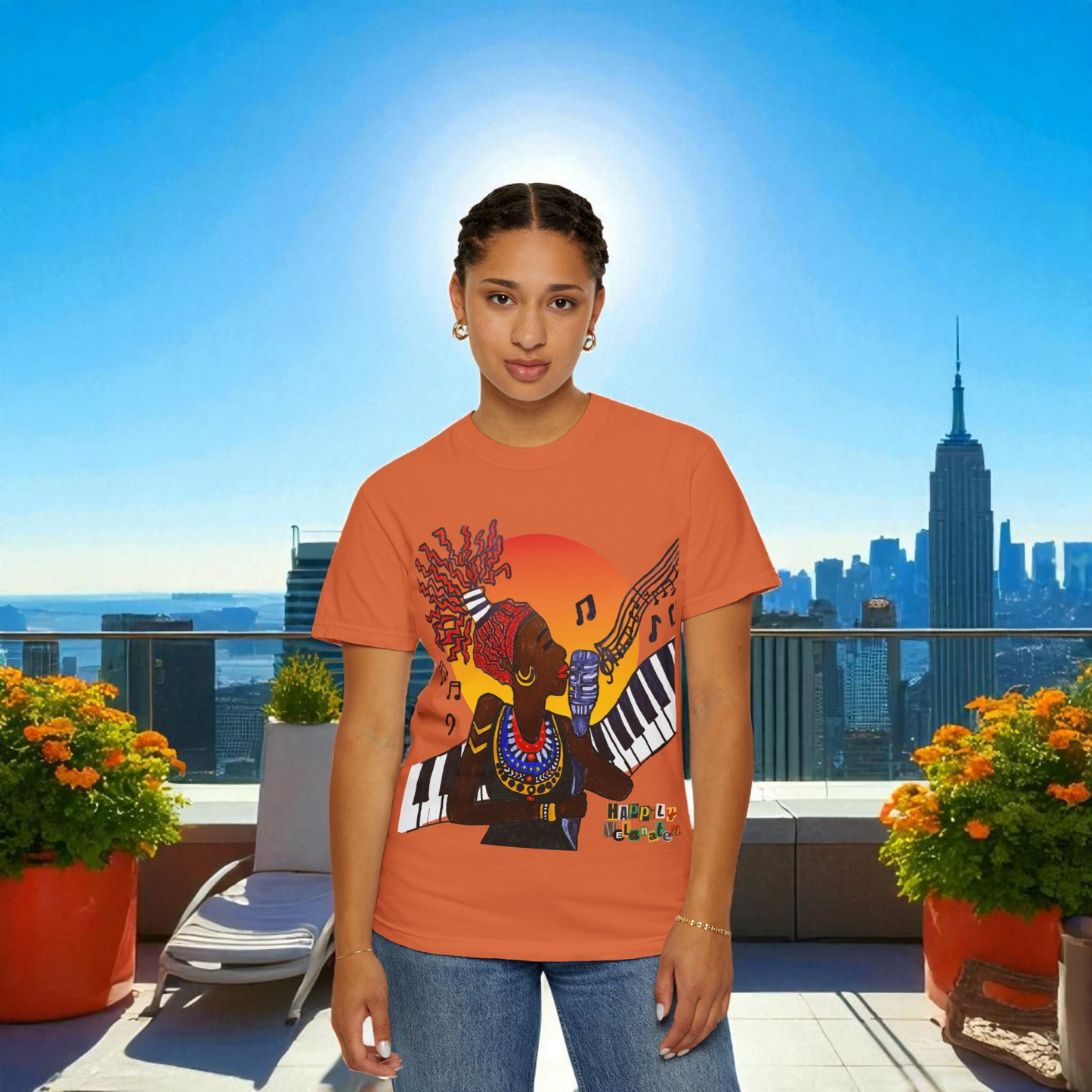 Afro Jazz Singer Graphic T-Shirt, Black History Music Tee, Unisex Garment-Dyed Shirt