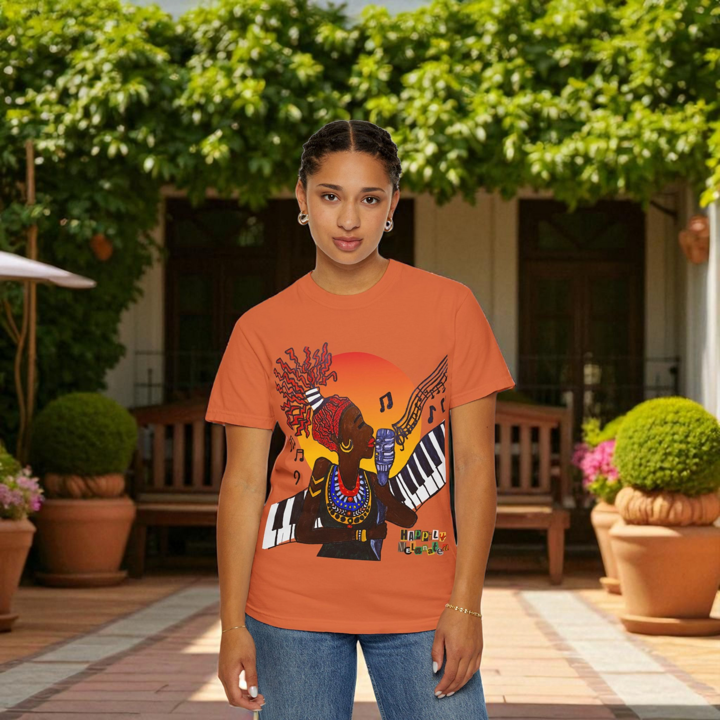 Afro Jazz Singer Graphic T-Shirt, Black History Music Tee, Unisex Garment-Dyed Shirt
