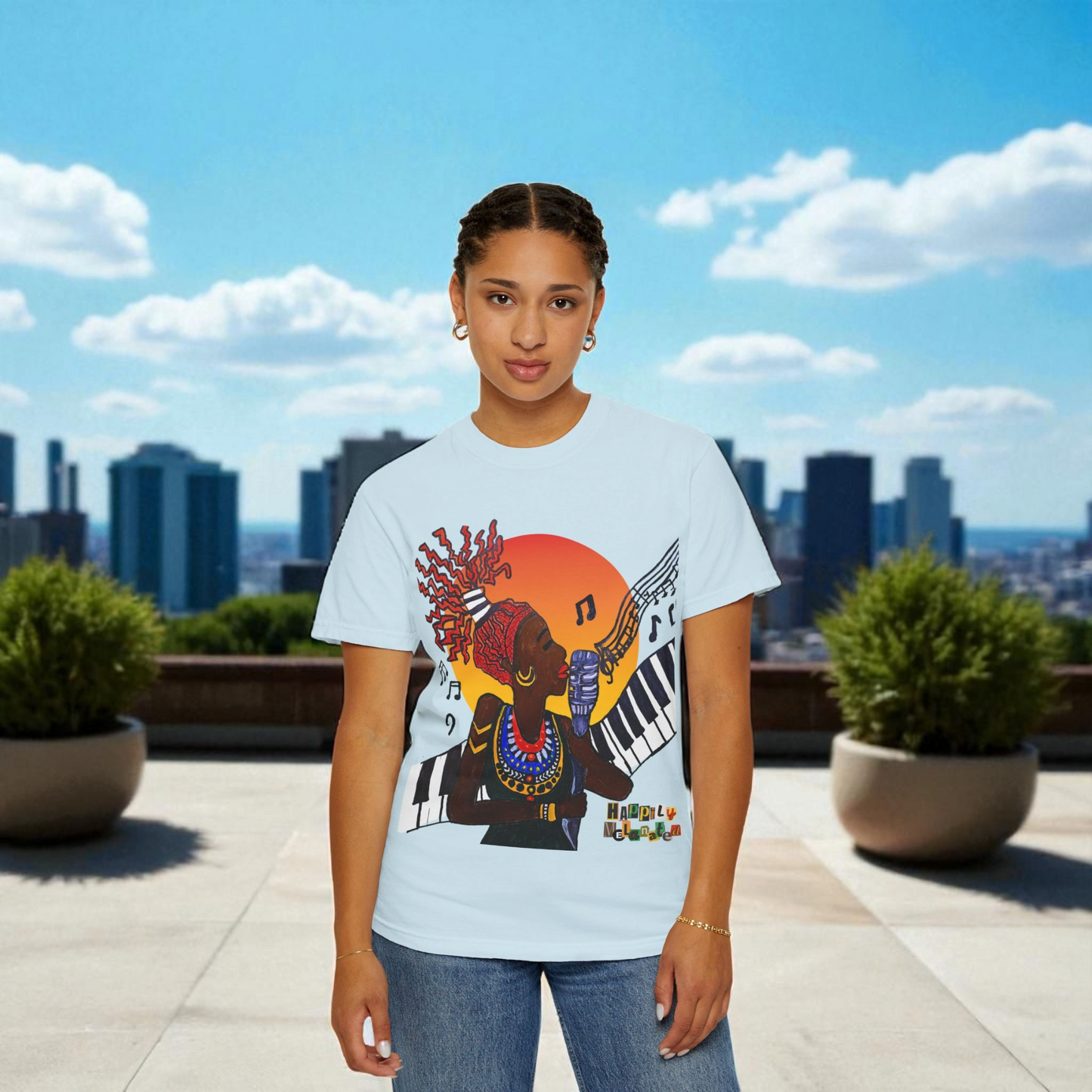Afro Jazz Singer Graphic T-Shirt, Black History Music Tee, Unisex Garment-Dyed Shirt