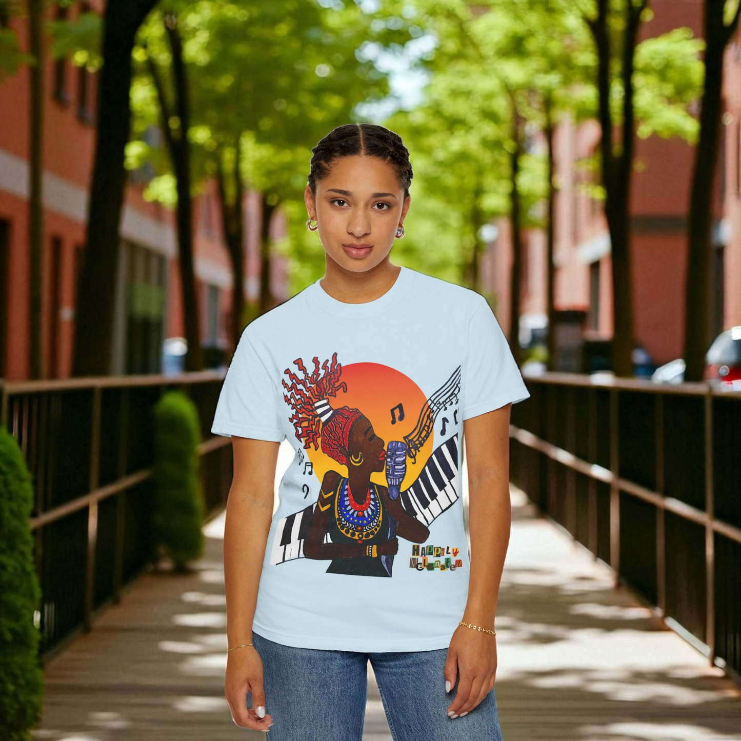 Afro Jazz Singer Graphic T-Shirt, Black History Music Tee, Unisex Garment-Dyed Shirt