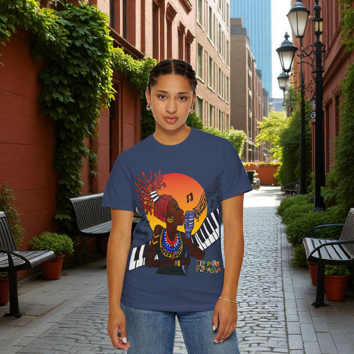 Afro Jazz Singer Graphic T-Shirt, Black History Music Tee, Unisex Garment-Dyed Shirt