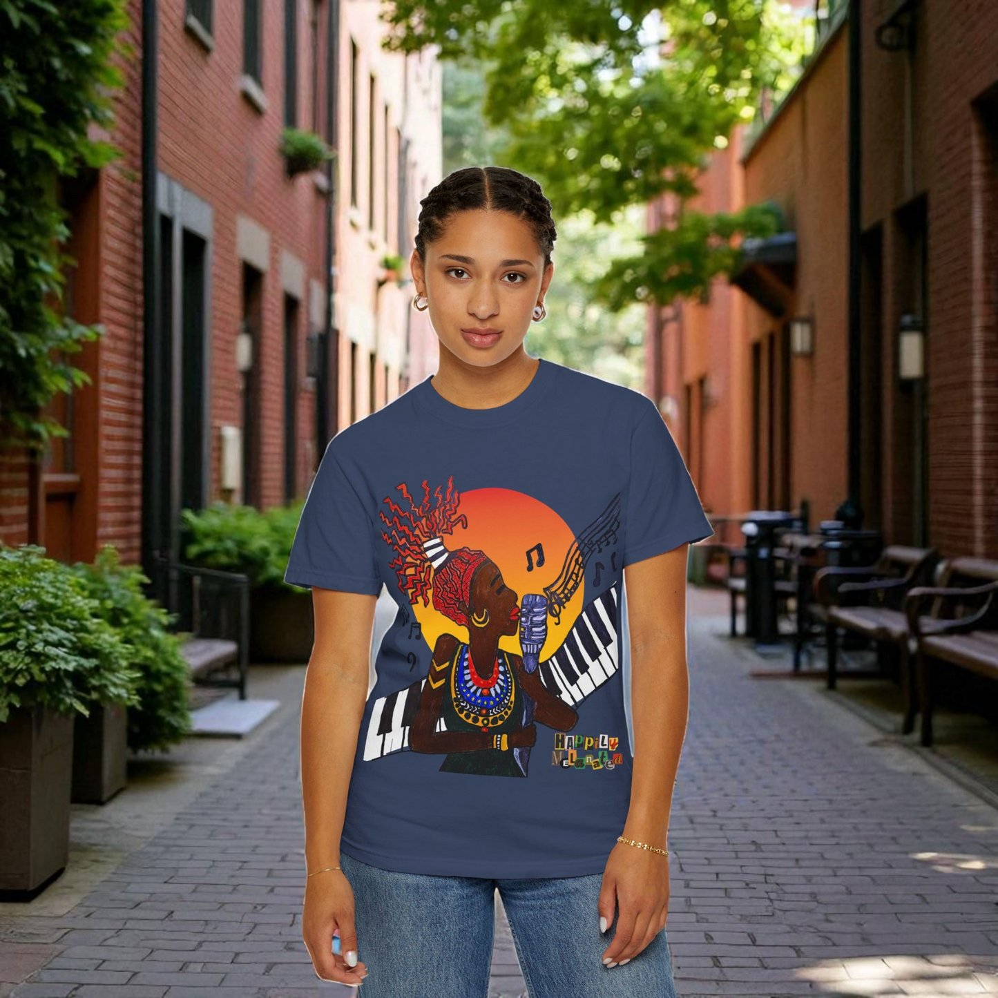 Afro Jazz Singer Graphic T-Shirt, Black History Music Tee, Unisex Garment-Dyed Shirt