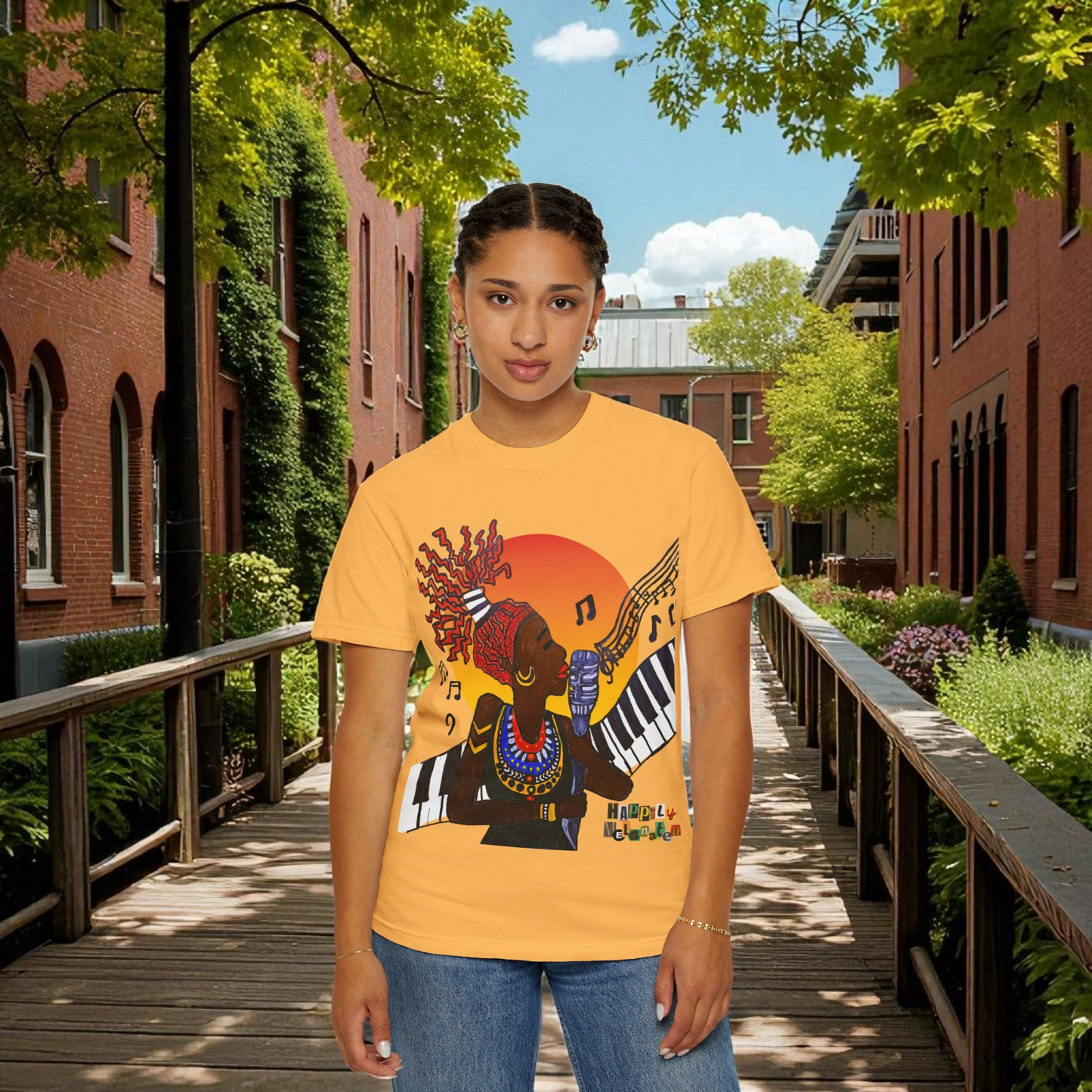 Afro Jazz Singer Graphic T-Shirt, Black History Music Tee, Unisex Garment-Dyed Shirt