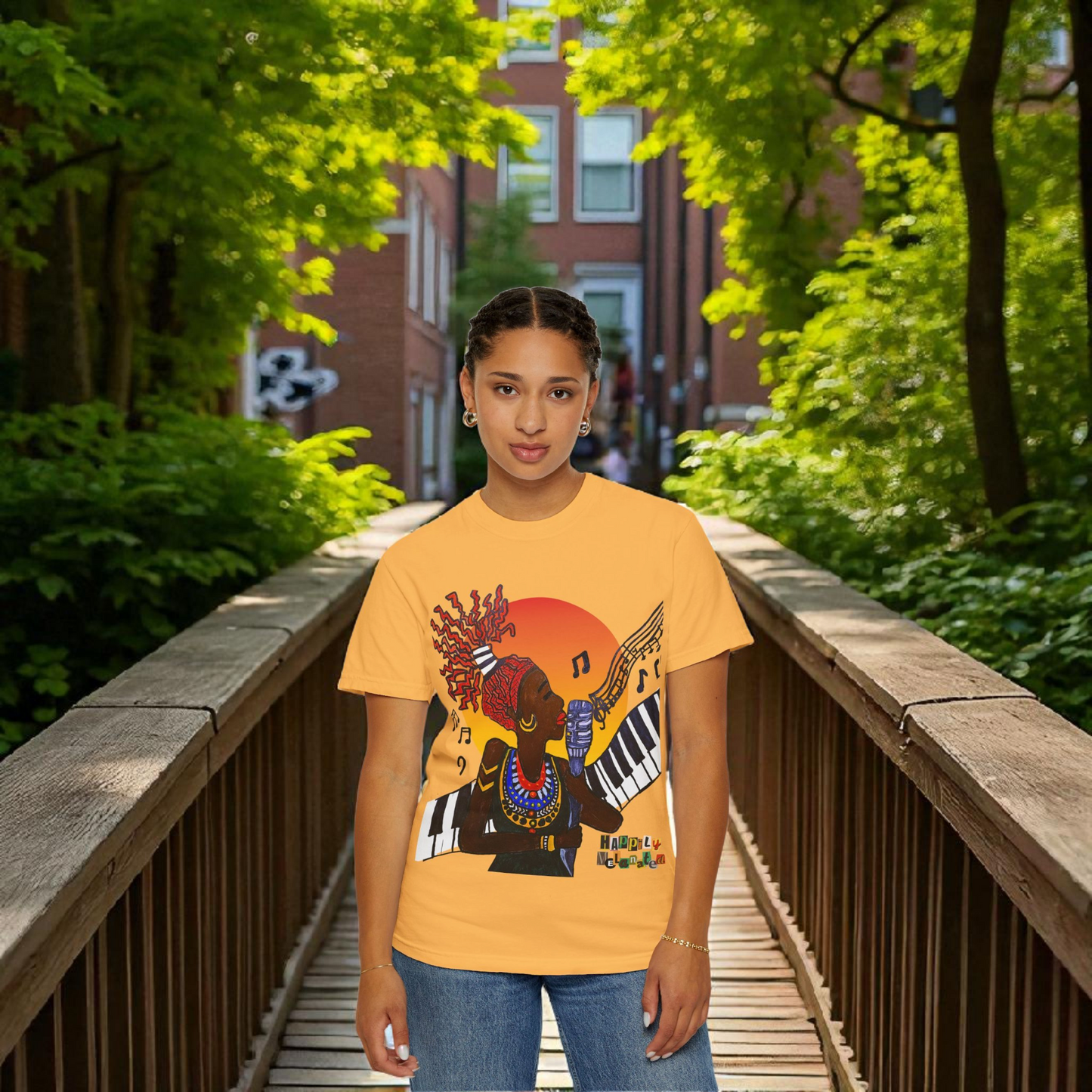Afro Jazz Singer Graphic T-Shirt, Black History Music Tee, Unisex Garment-Dyed Shirt
