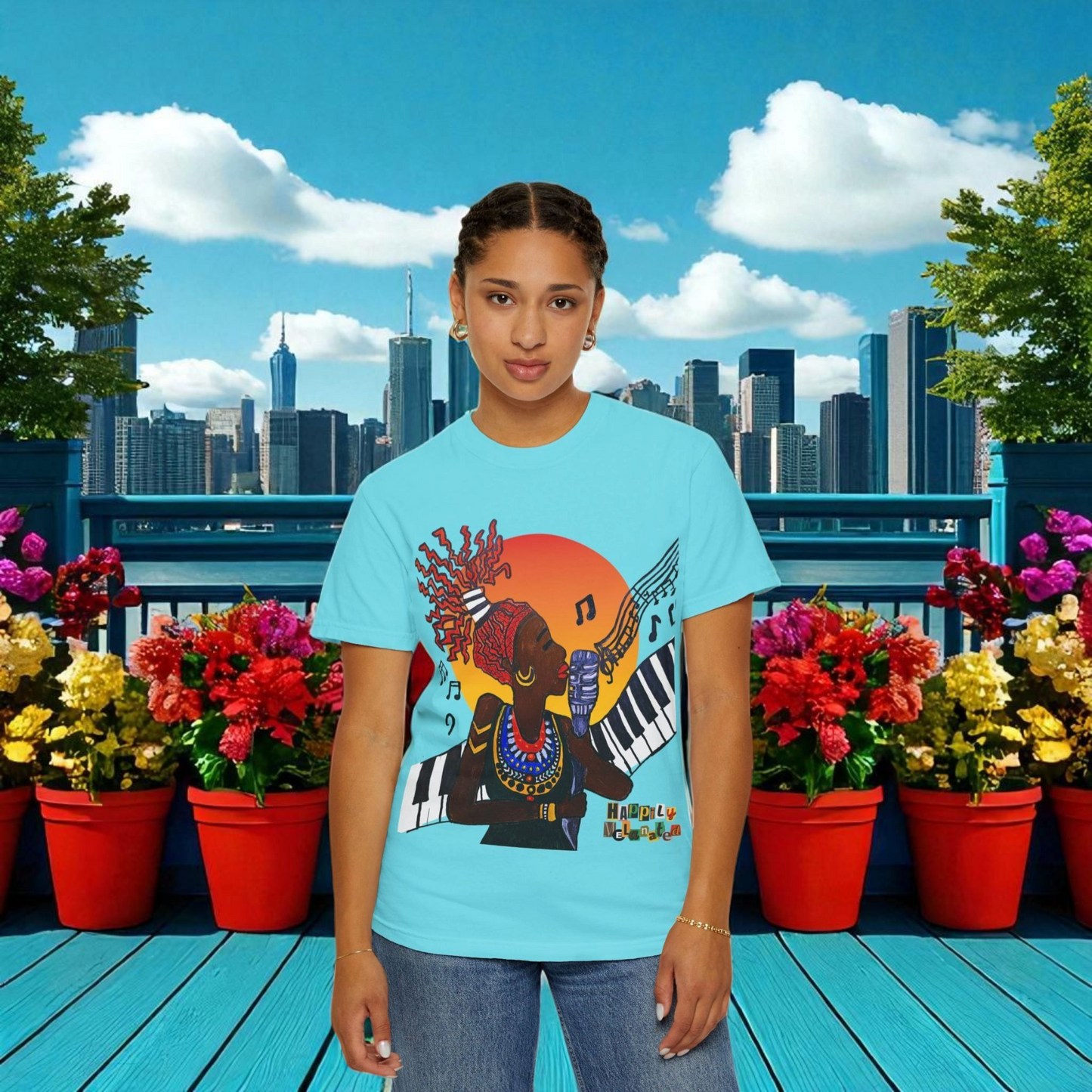 Afro Jazz Singer Graphic T-Shirt, Black History Music Tee, Unisex Garment-Dyed Shirt