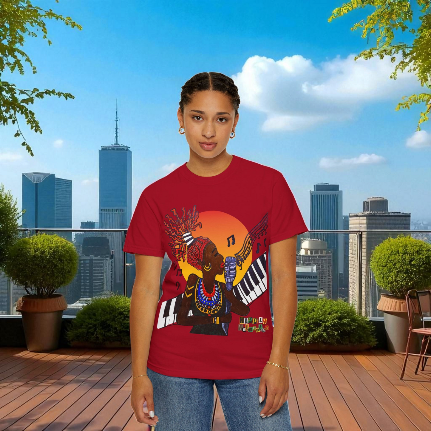 Afro Jazz Singer Graphic T-Shirt, Black History Music Tee, Unisex Garment-Dyed Shirt
