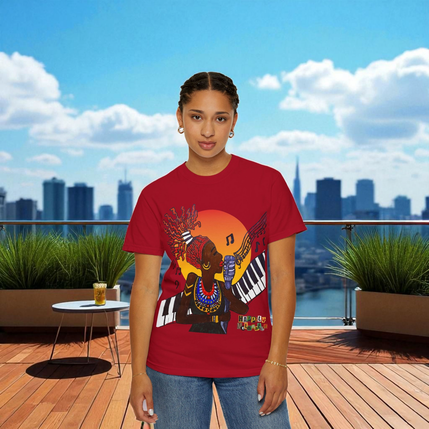 Afro Jazz Singer Graphic T-Shirt, Black History Music Tee, Unisex Garment-Dyed Shirt
