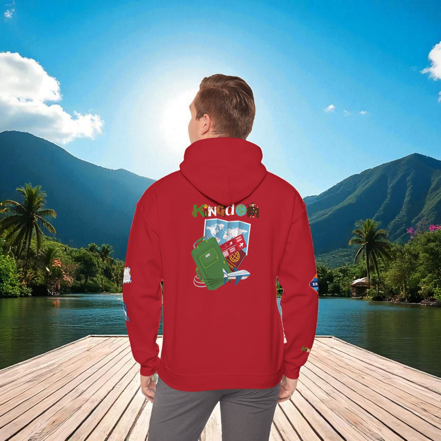 Travel Badge Graphic Hoodie, Wanderlust Sweatshirt, Vacation Inspired Pullover