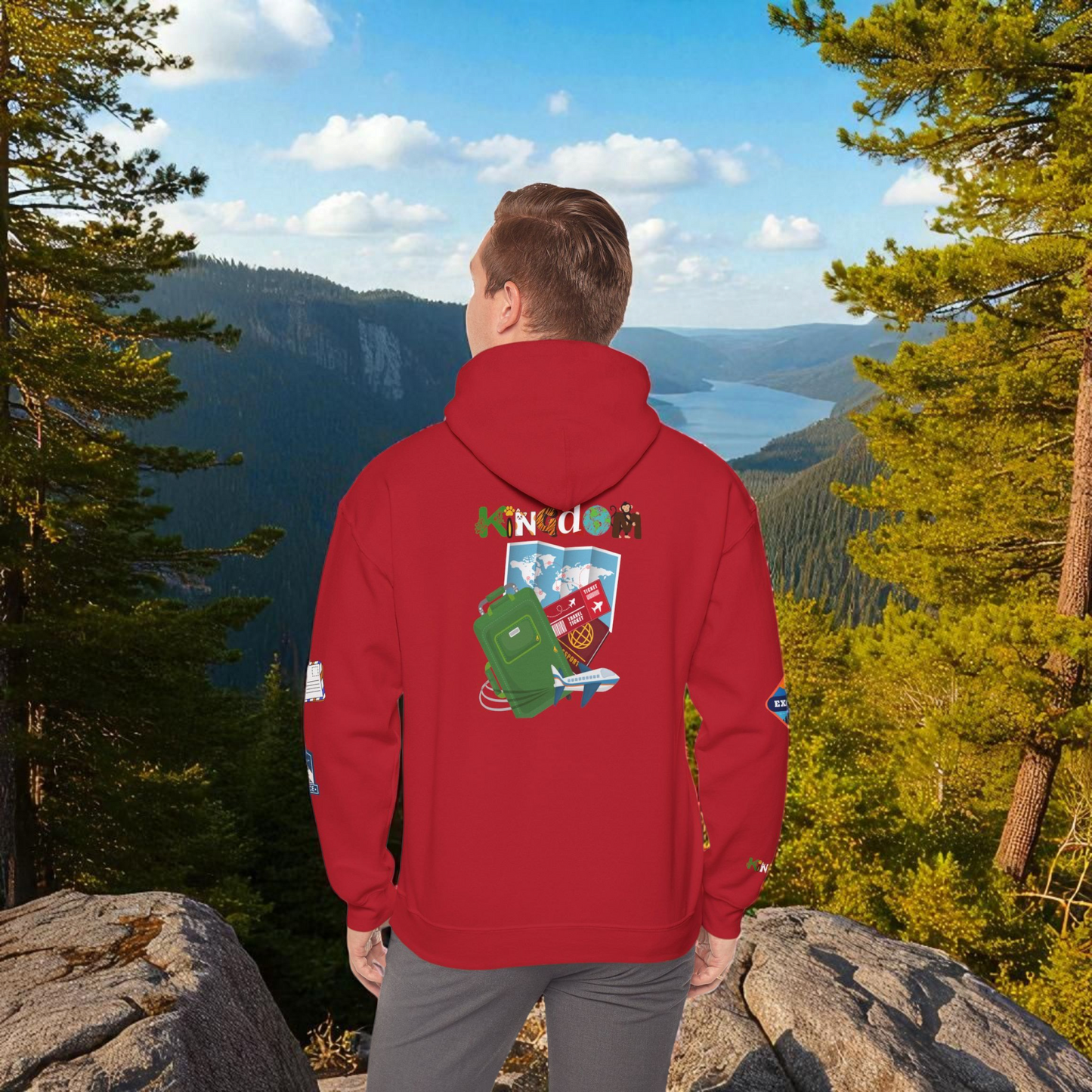 Travel Badge Graphic Hoodie, Wanderlust Sweatshirt, Vacation Inspired Pullover