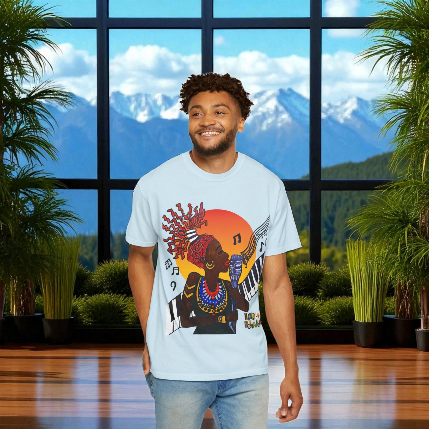 Afro Jazz Singer Graphic T-Shirt, Black History Music Tee, Unisex Garment-Dyed Shirt