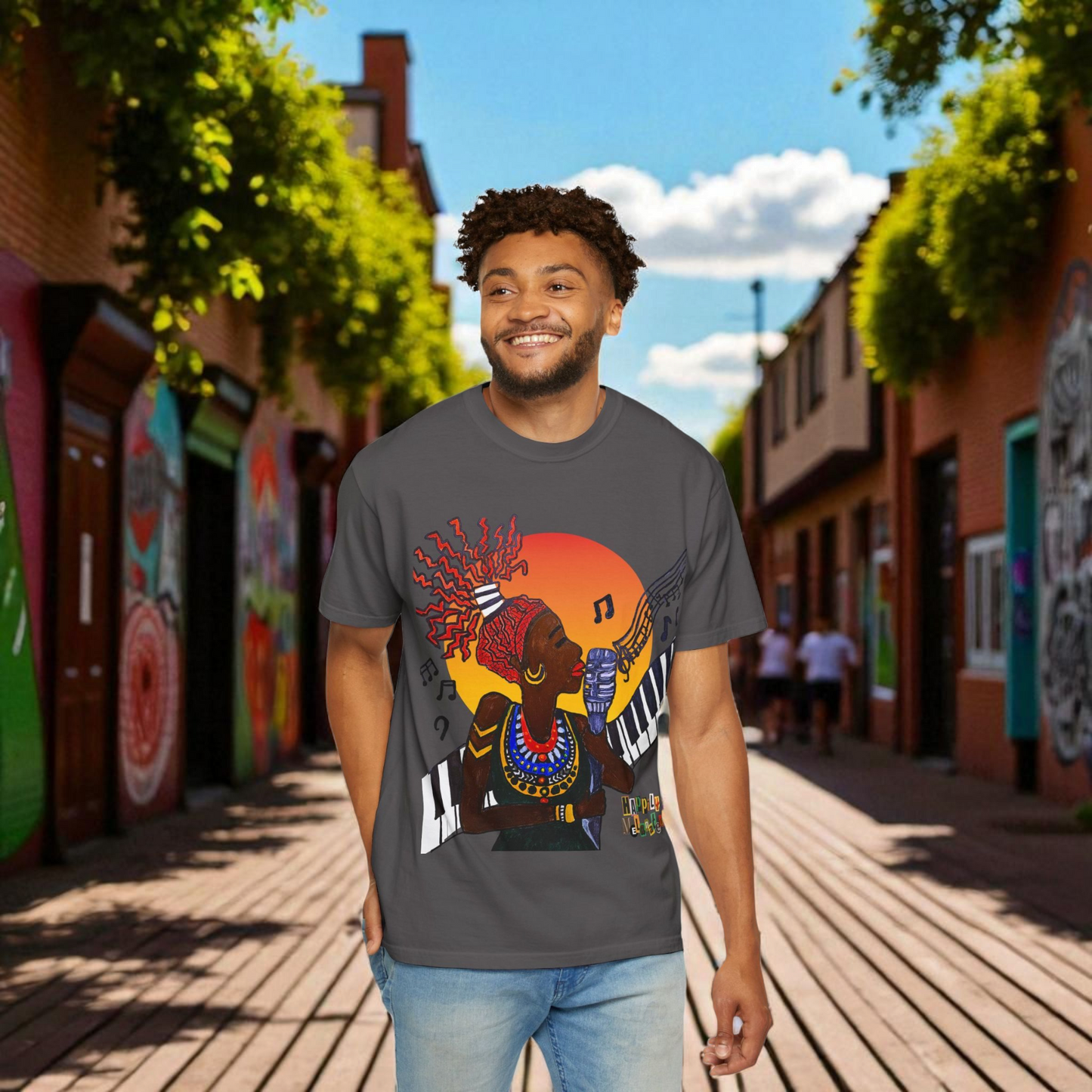 Afro Jazz Singer Graphic T-Shirt, Black History Music Tee, Unisex Garment-Dyed Shirt