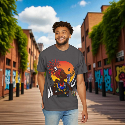 Afro Jazz Singer Graphic T-Shirt, Black History Music Tee, Unisex Garment-Dyed Shirt