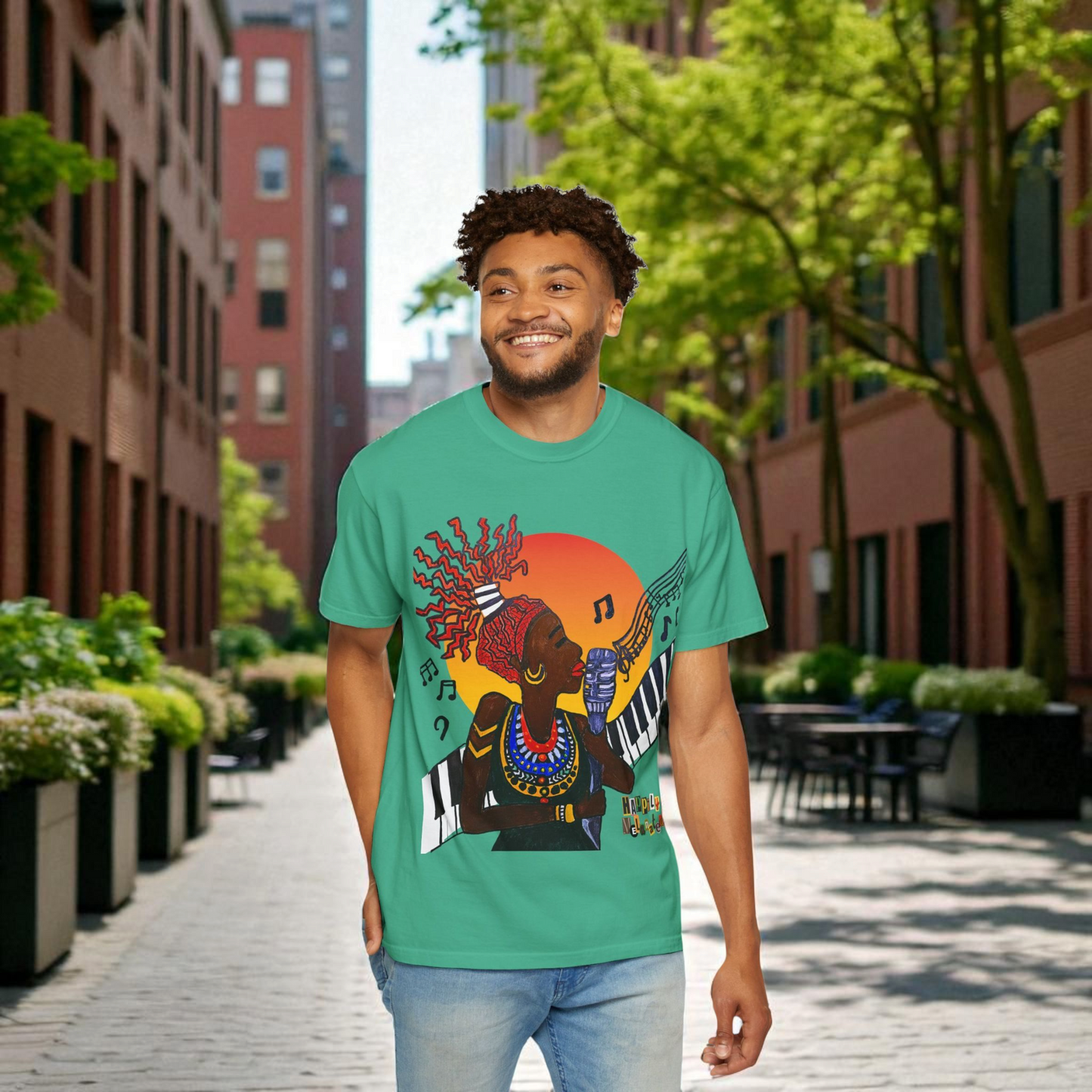 Afro Jazz Singer Graphic T-Shirt, Black History Music Tee, Unisex Garment-Dyed Shirt