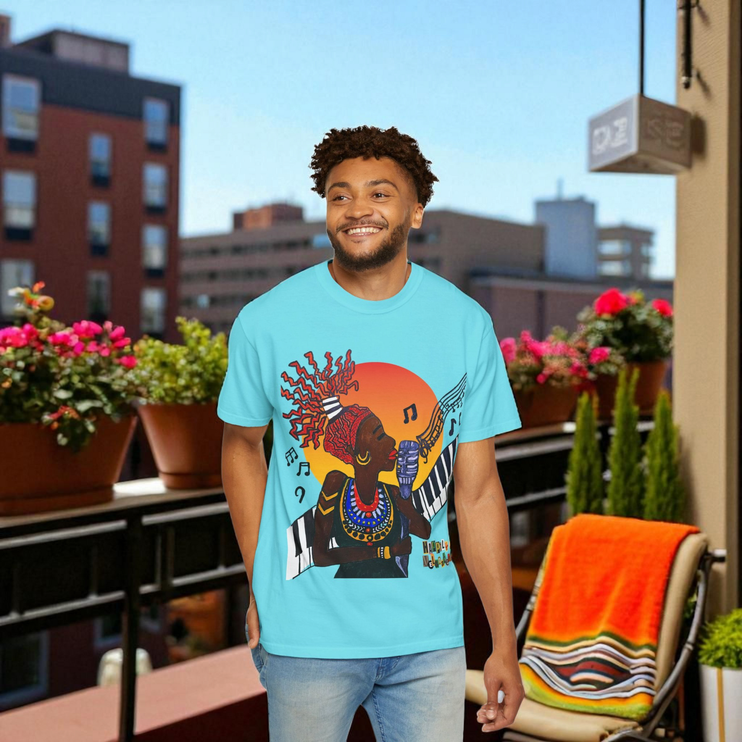 Afro Jazz Singer Graphic T-Shirt, Black History Music Tee, Unisex Garment-Dyed Shirt