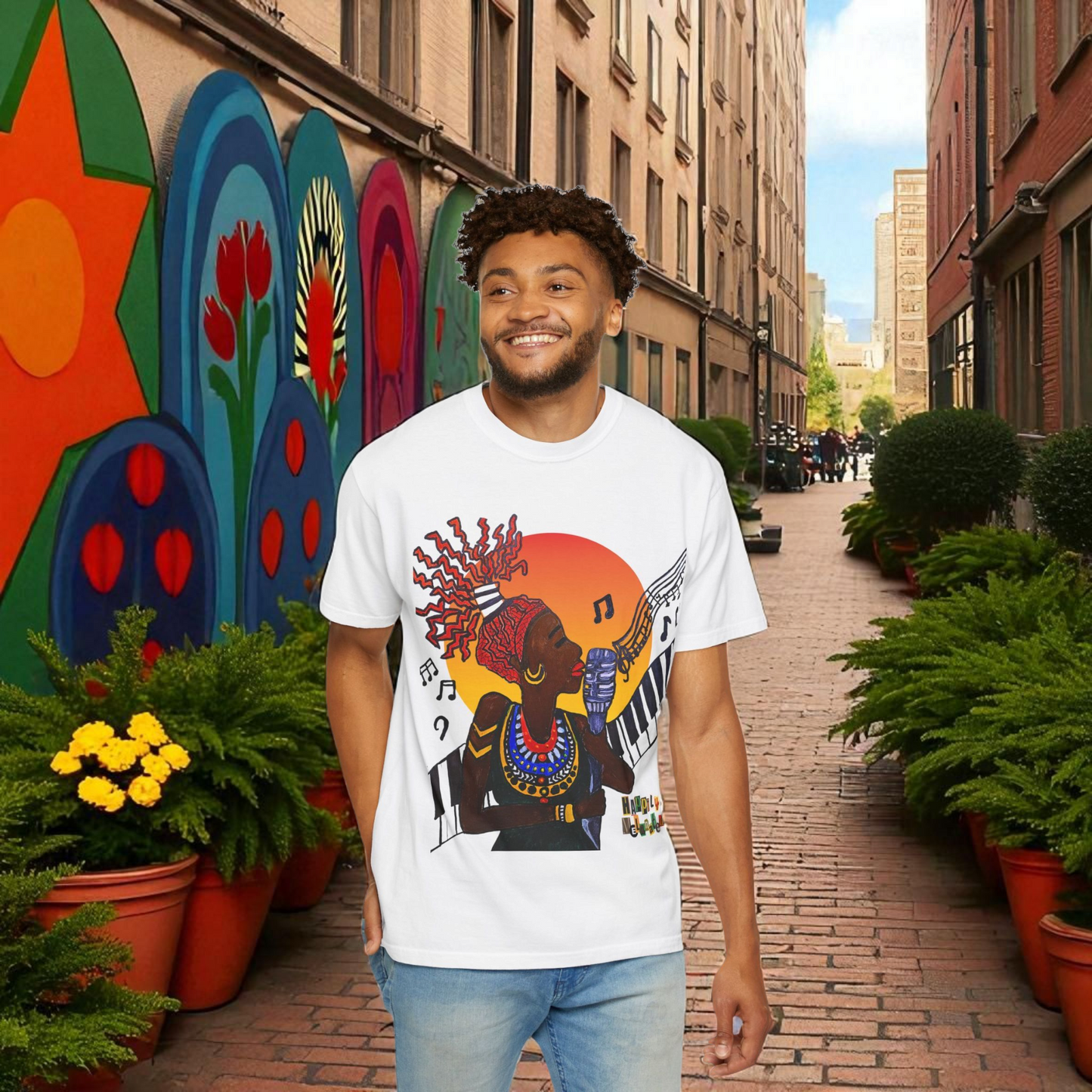 Afro Jazz Singer Graphic T-Shirt, Black History Music Tee, Unisex Garment-Dyed Shirt