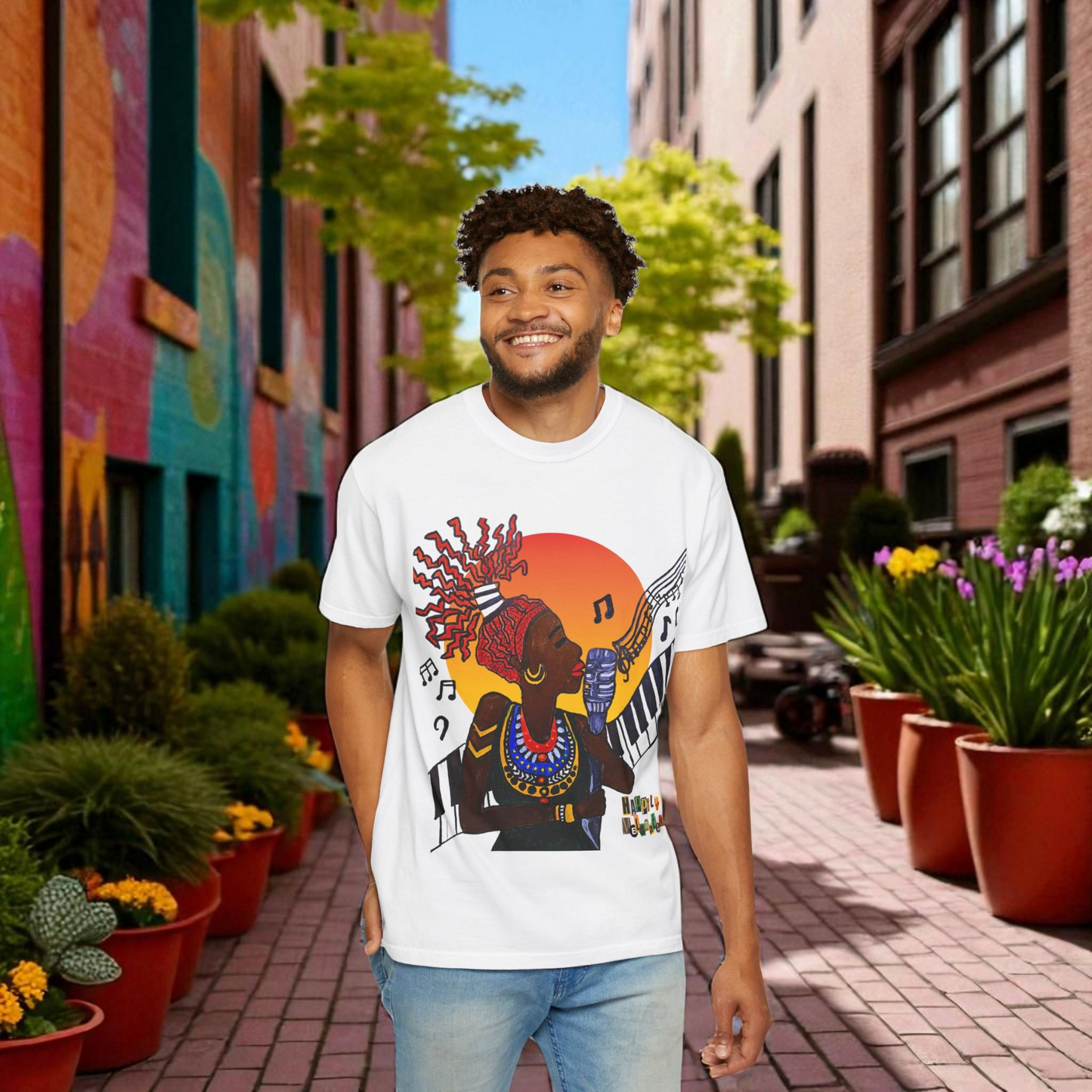 Afro Jazz Singer Graphic T-Shirt, Black History Music Tee, Unisex Garment-Dyed Shirt