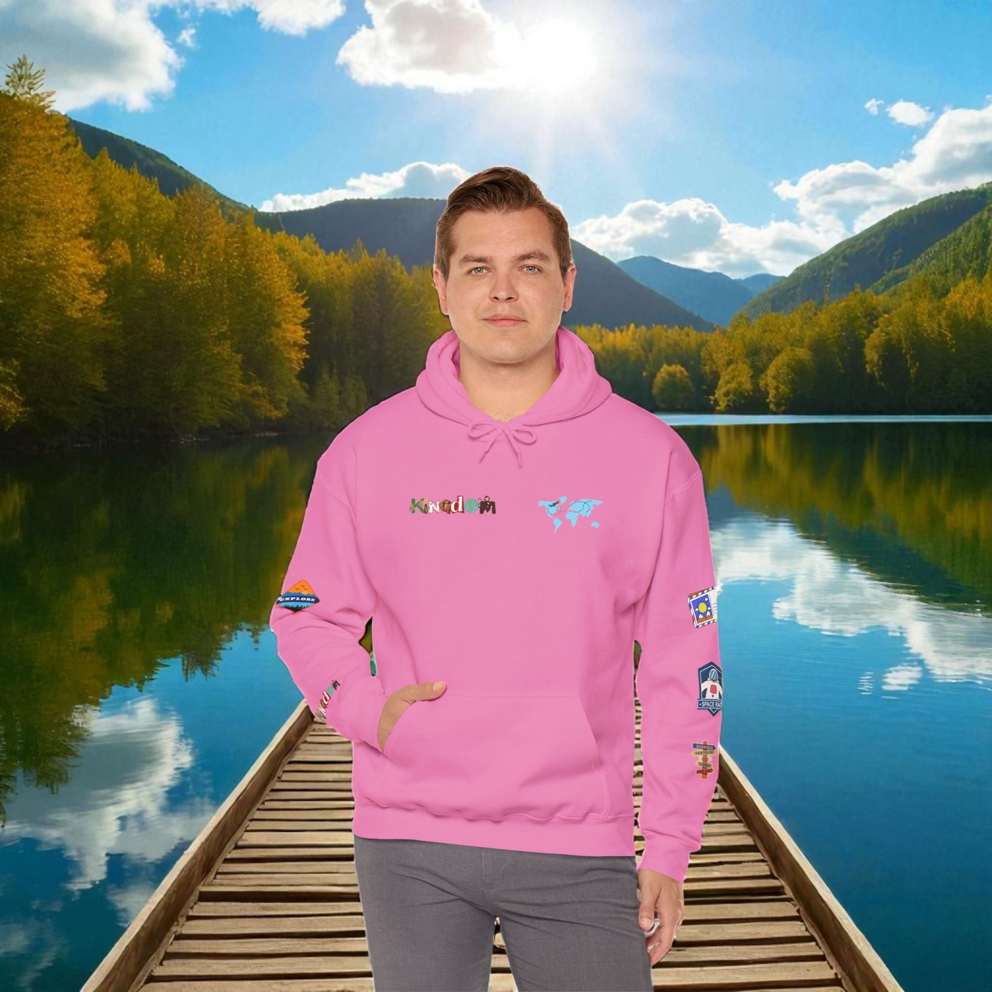 Travel Badge Graphic Hoodie, Wanderlust Sweatshirt, Vacation Inspired Pullover