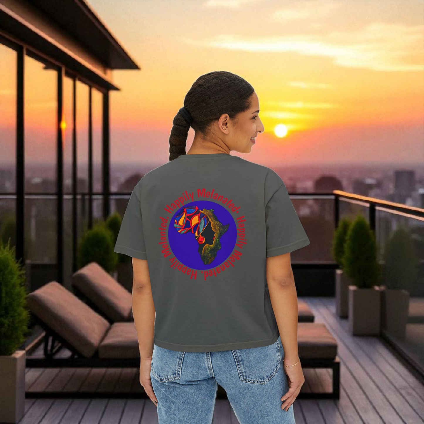 Women's Afrocentric Art Graphic Oversized Boxy T-shirt