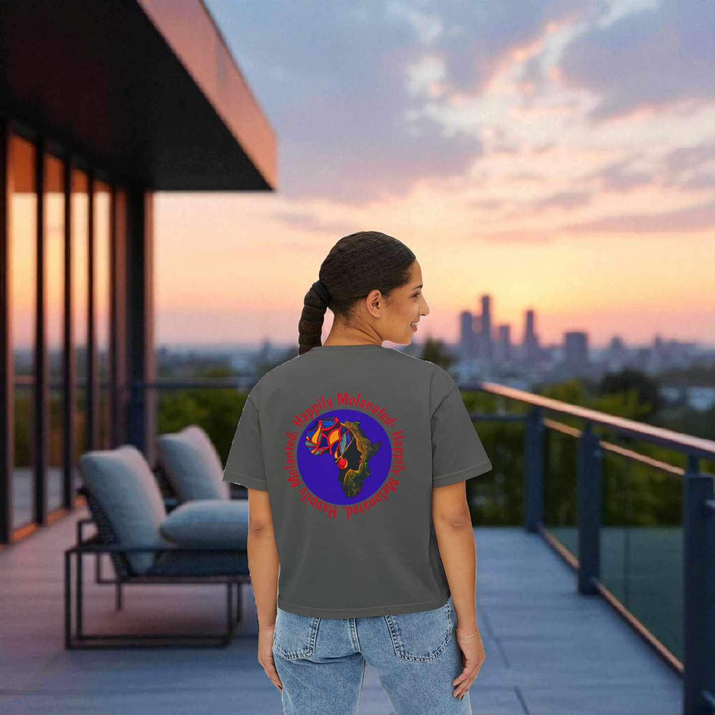 Women's Afrocentric Art Graphic Oversized Boxy T-shirt