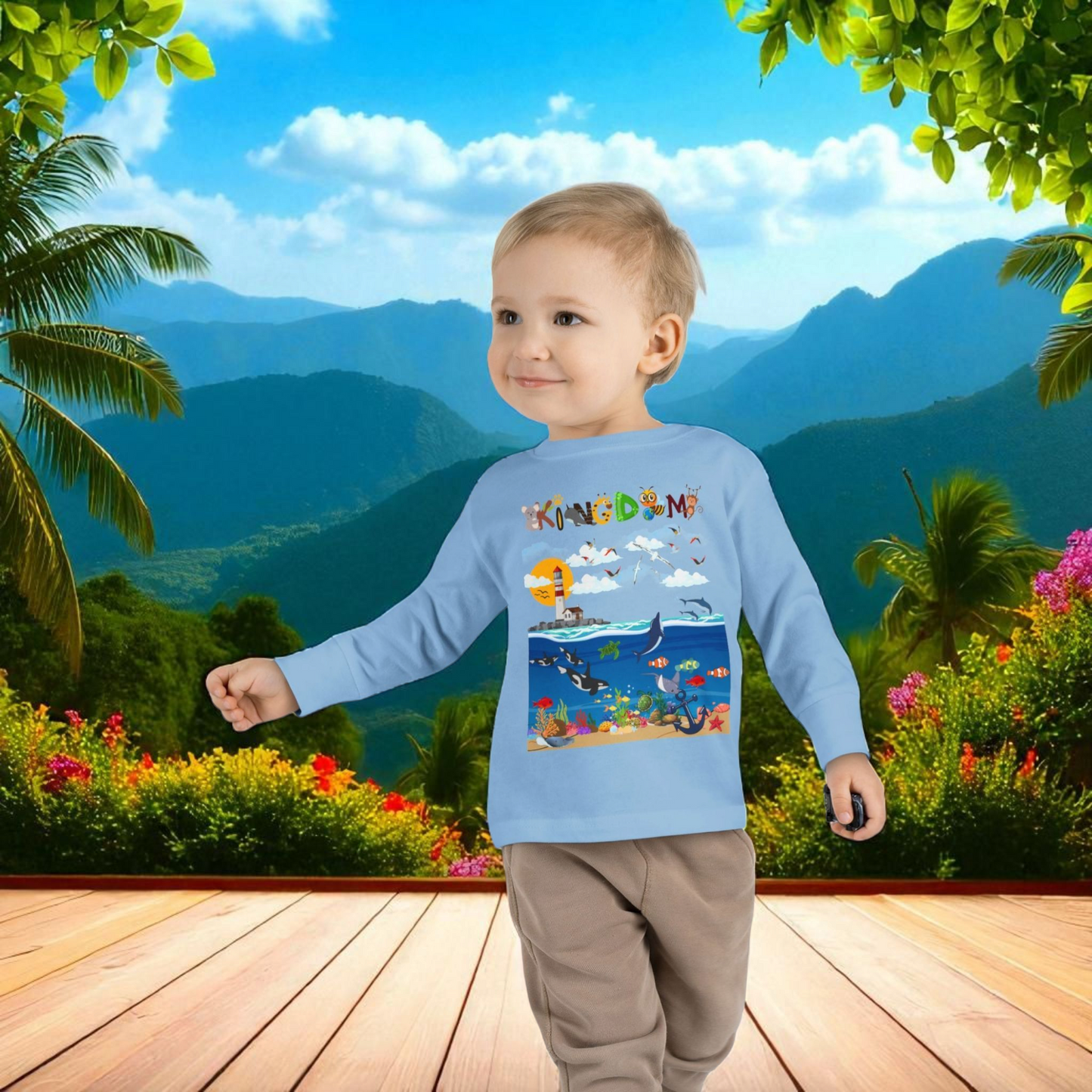 Orca Graphic Toddler Long Sleeve Tee for Kids, Whale Shirt, Children's Wildlife Top