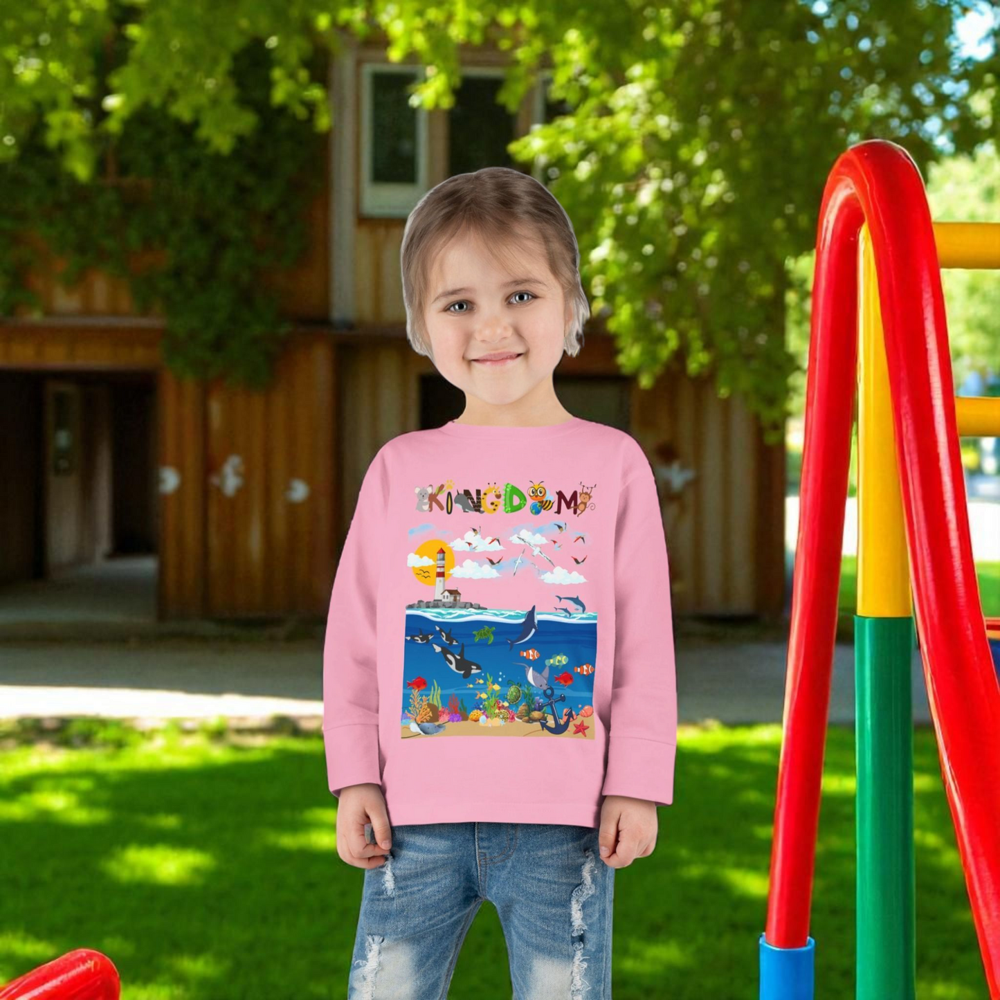 Orca Graphic Toddler Long Sleeve Tee for Kids, Whale Shirt, Children's Wildlife Top