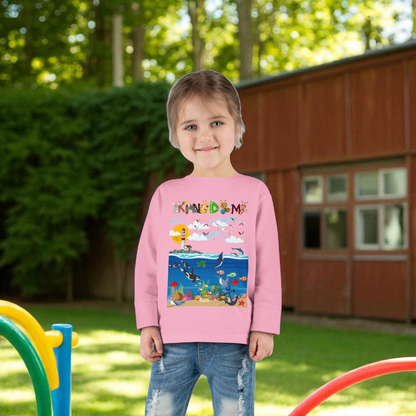 Orca Graphic Toddler Long Sleeve Tee for Kids, Whale Shirt, Children's Wildlife Top