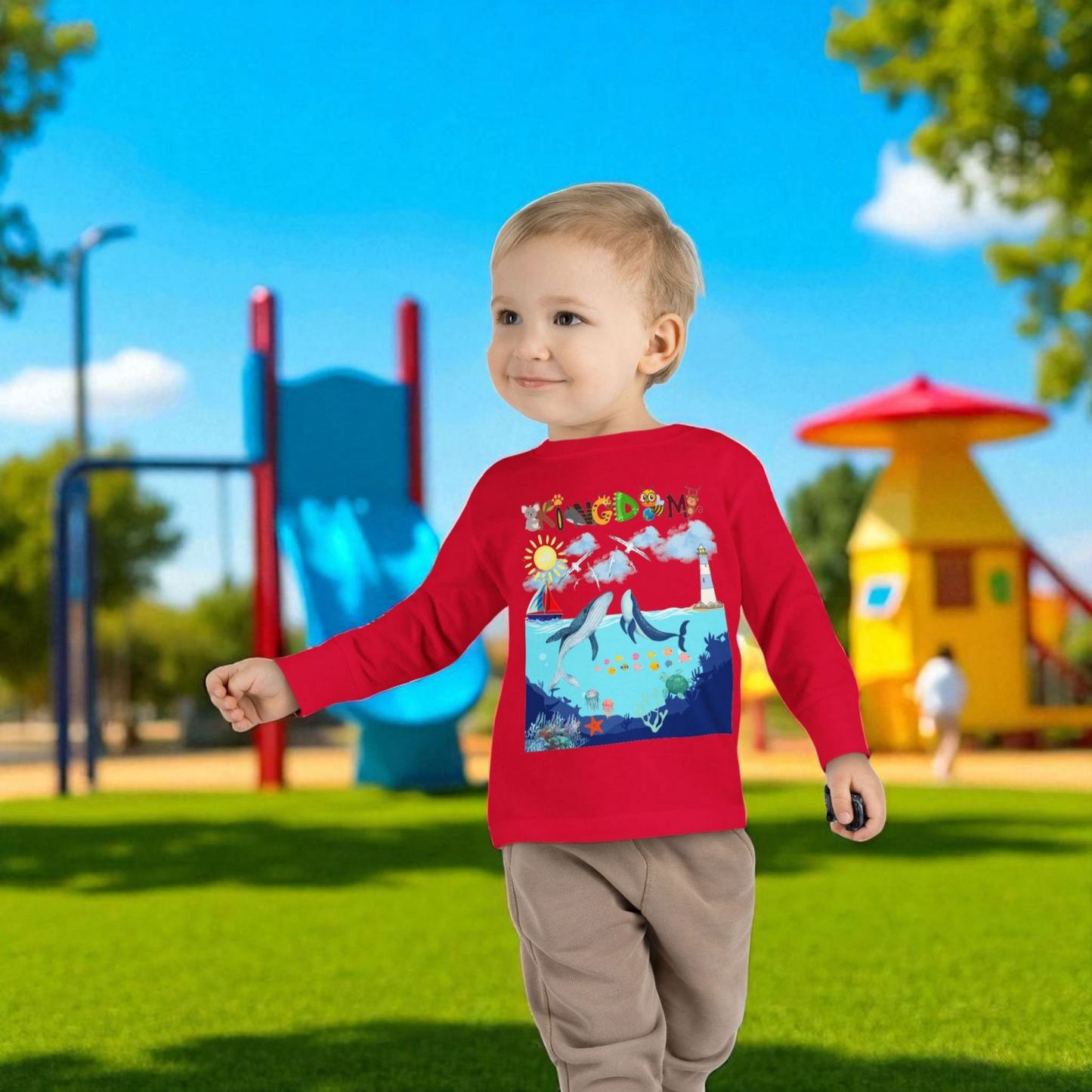 Whale Cartoon Graphic Toddler Tee, Kids Long Sleeve Shirt, Ocean Animal Children's Clothing