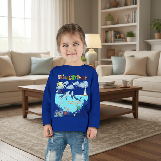 Whale Cartoon Graphic Toddler Tee, Kids Long Sleeve Shirt, Ocean Animal Children's Clothing