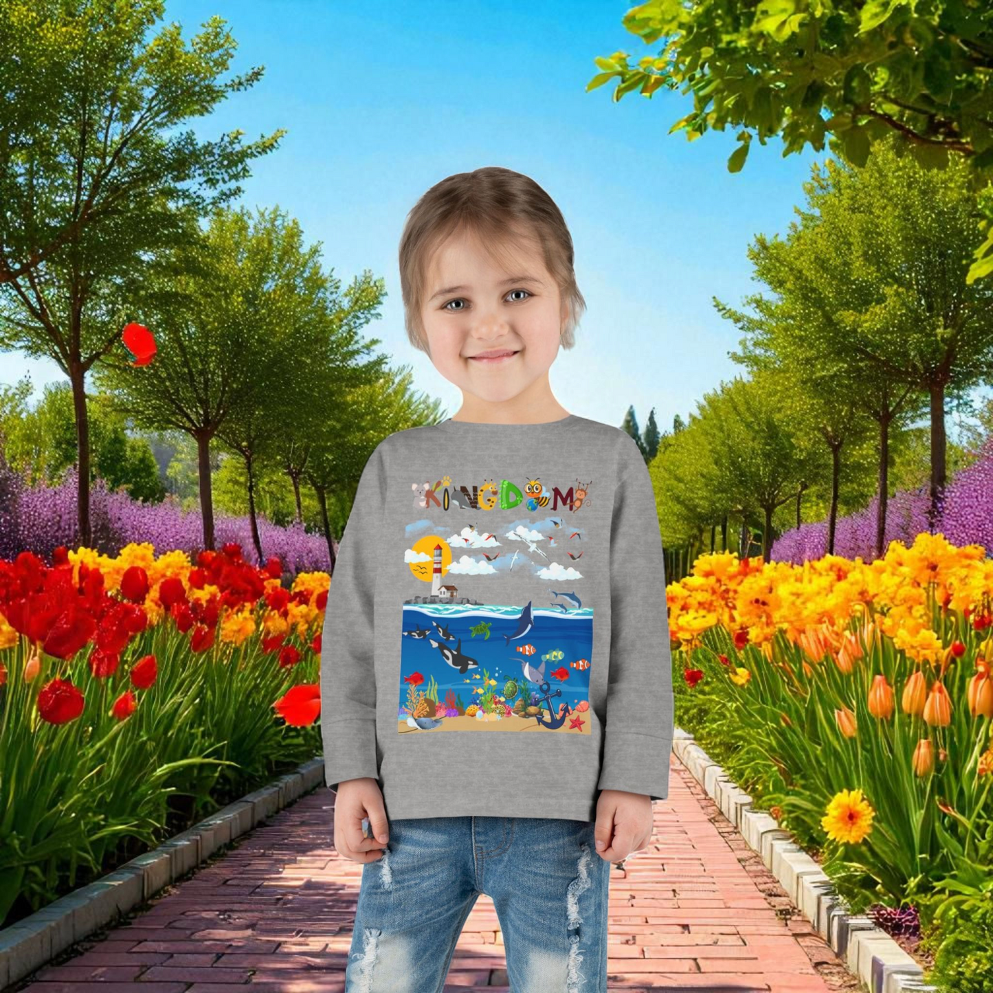 Orca Graphic Toddler Long Sleeve Tee for Kids, Whale Shirt, Children's Wildlife Top